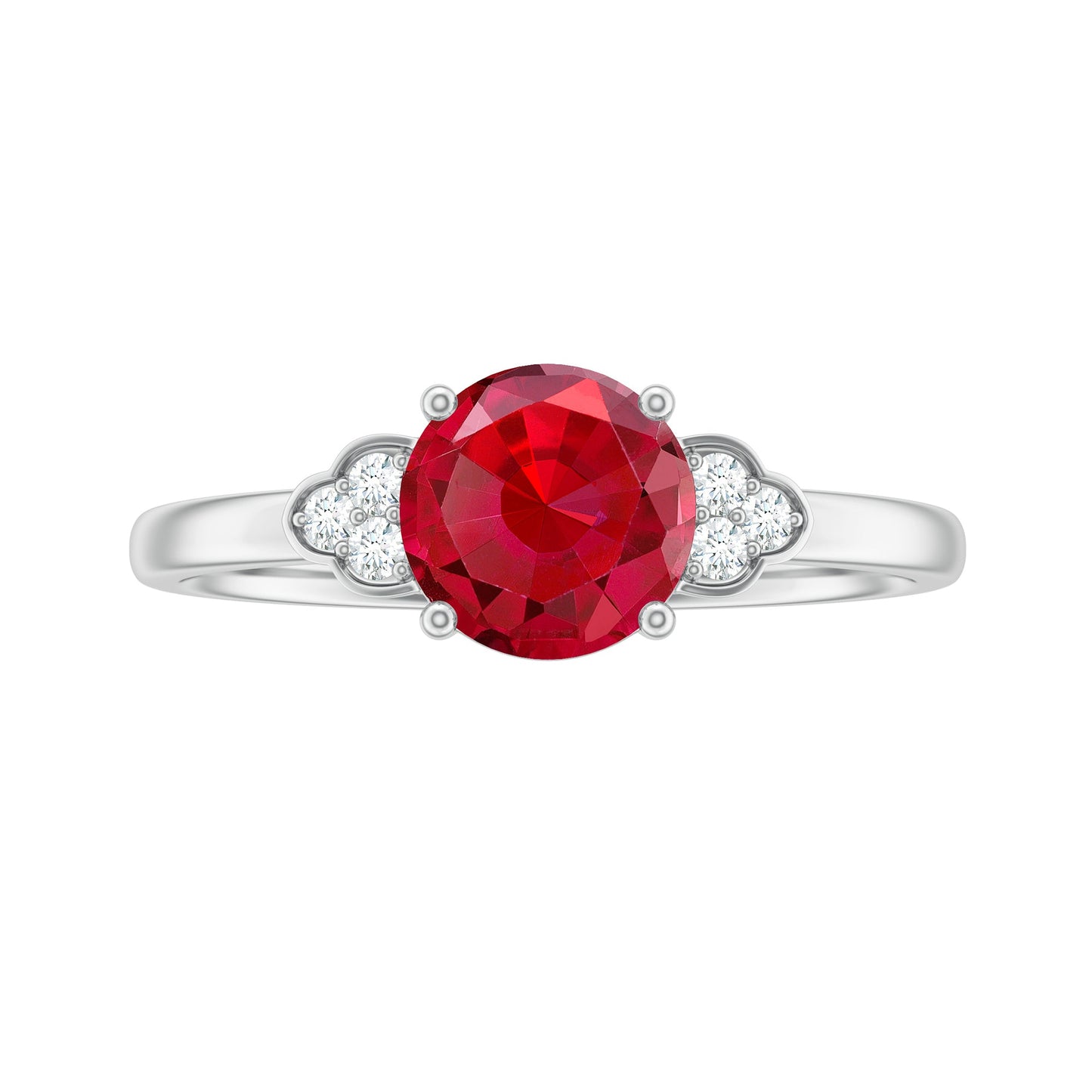 Lab Grown Ruby Solitaire Engagement Ring with Diamond Trio