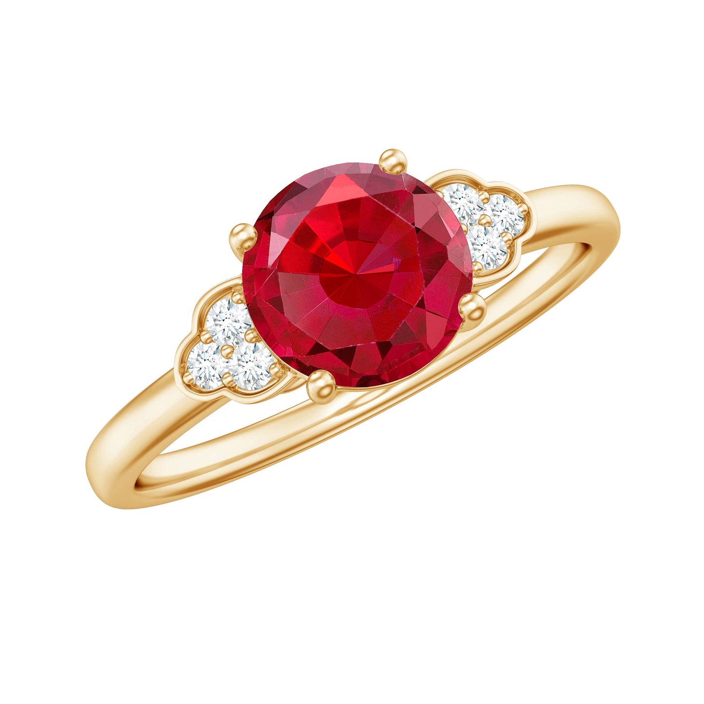 Lab Grown Ruby Solitaire Engagement Ring with Diamond Trio