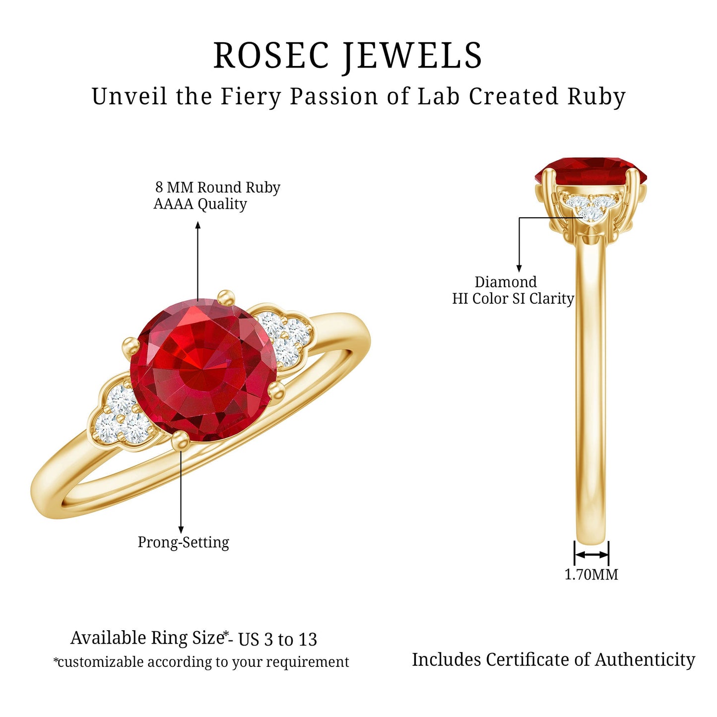 Lab Grown Ruby Solitaire Engagement Ring with Diamond Trio