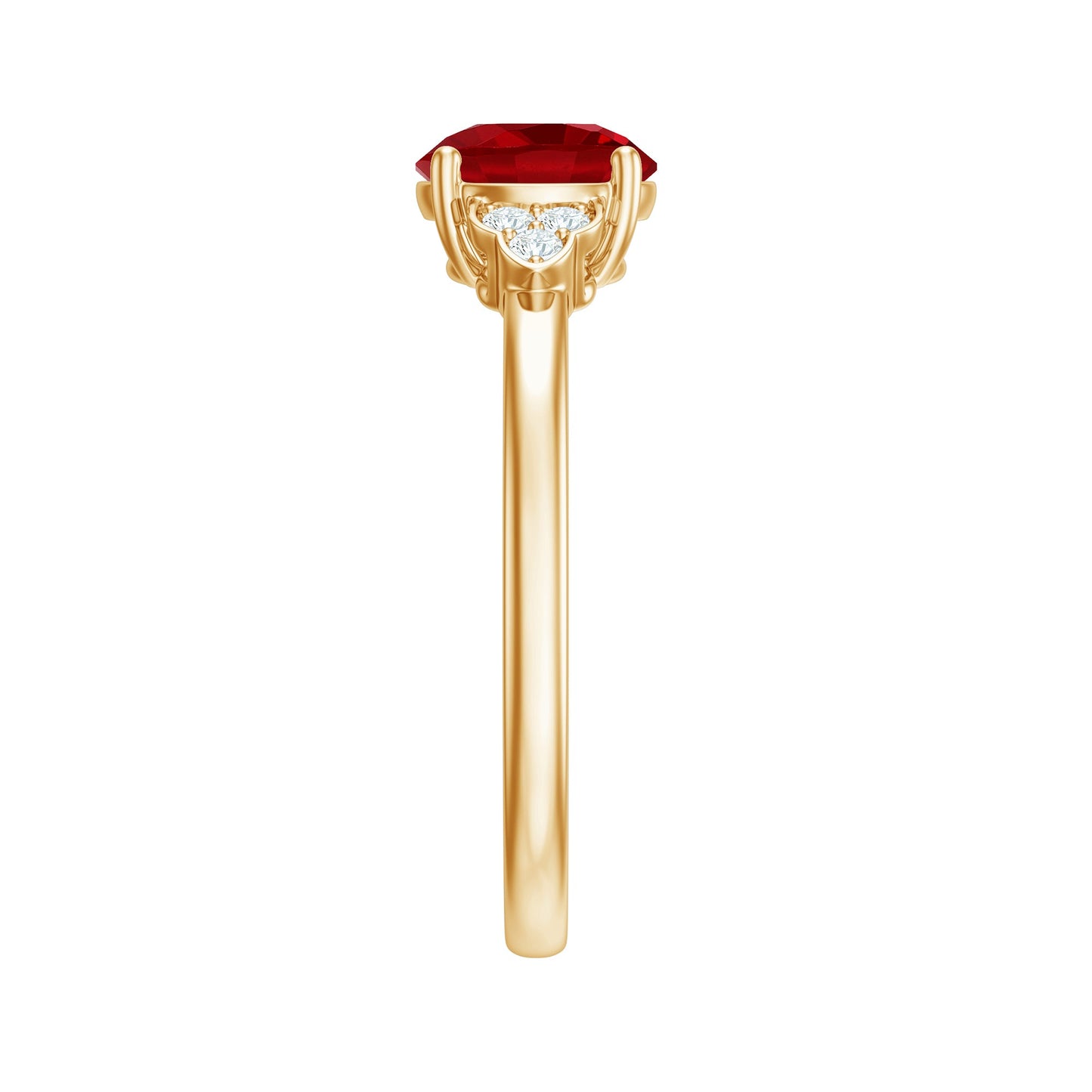 Lab Grown Ruby Solitaire Engagement Ring with Diamond Trio