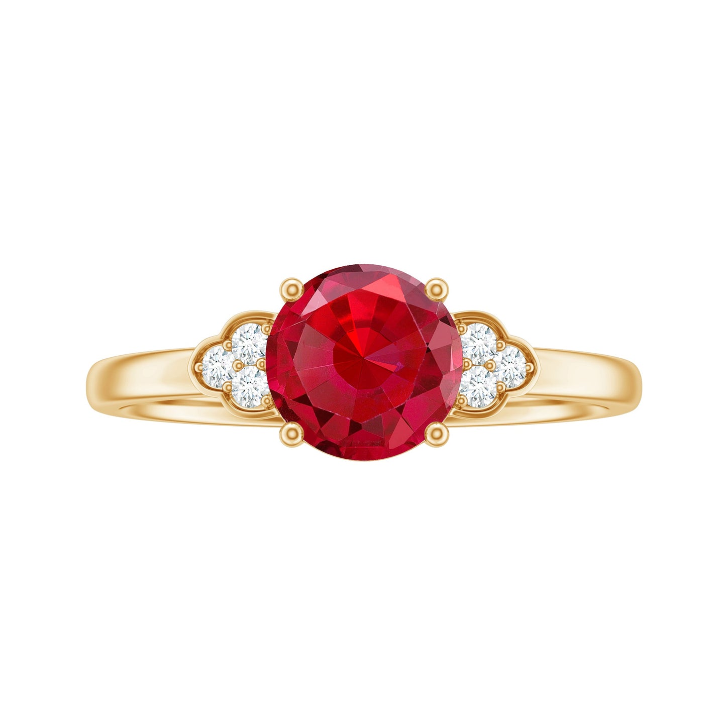 Lab Grown Ruby Solitaire Engagement Ring with Diamond Trio