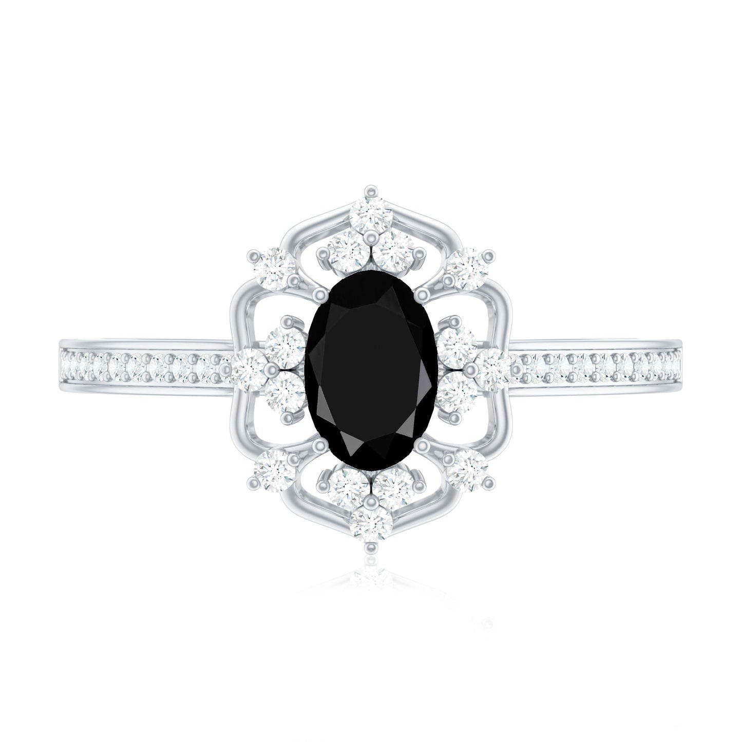 Certified 4X6mm Black Onyx Vintage Inspired Engagement Ring with Diamond