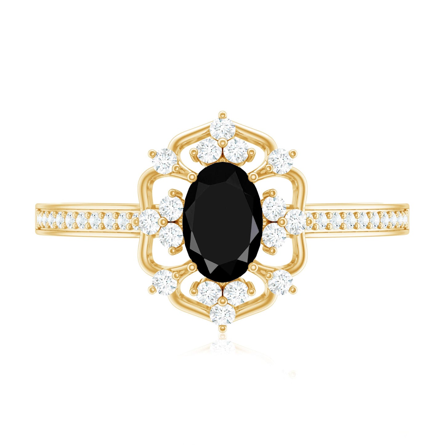 Certified 4X6mm Black Onyx Vintage Inspired Engagement Ring with Diamond