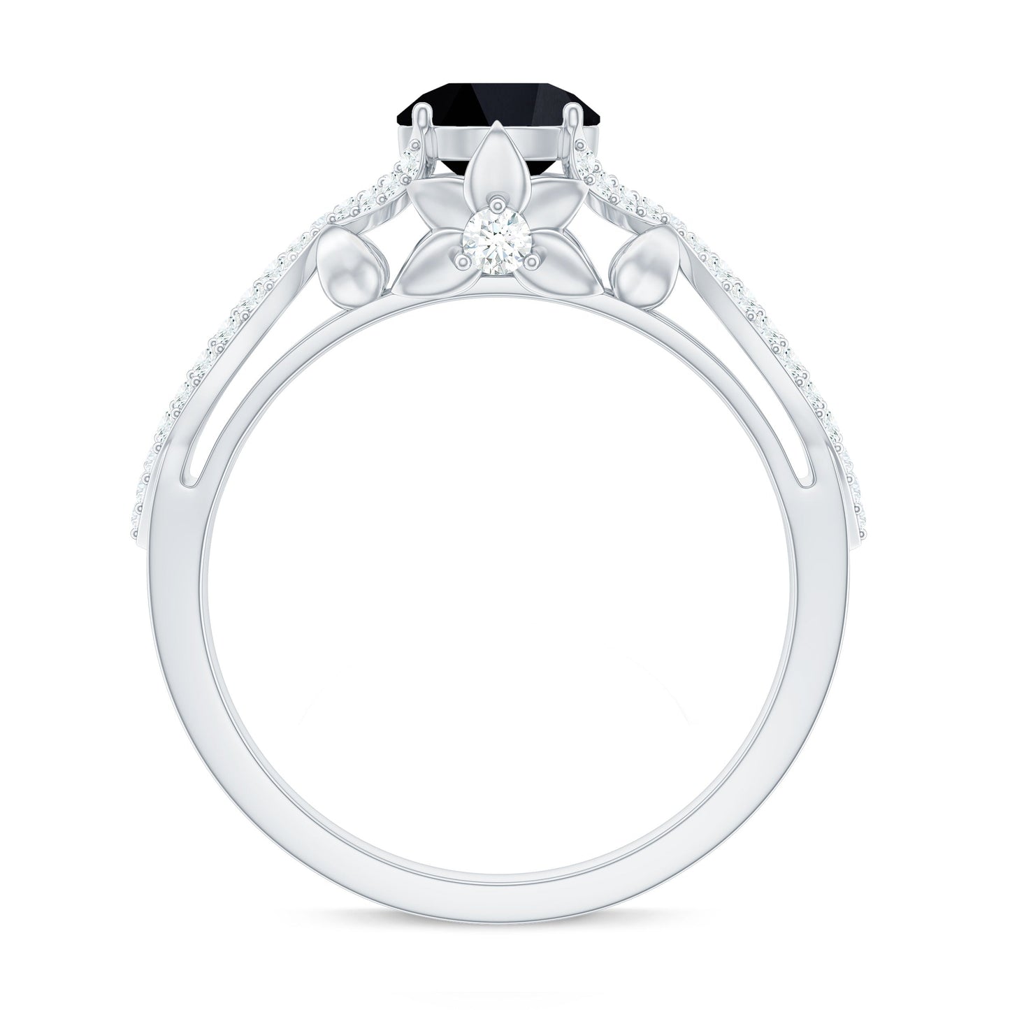 1.3 Carat Lab Grown Black and White Diamond Engagement Ring with Crossover Shank