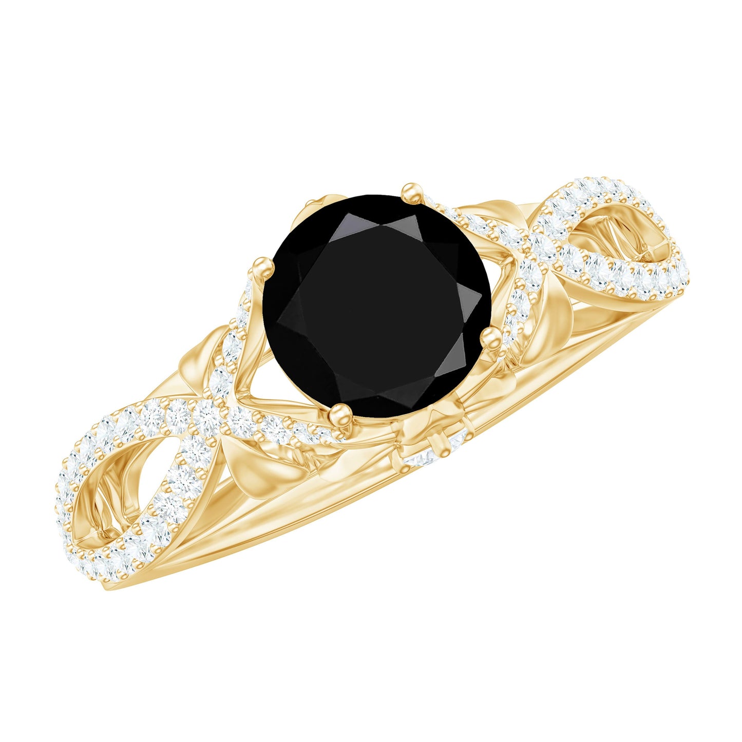 1.3 Carat Lab Grown Black and White Diamond Engagement Ring with Crossover Shank