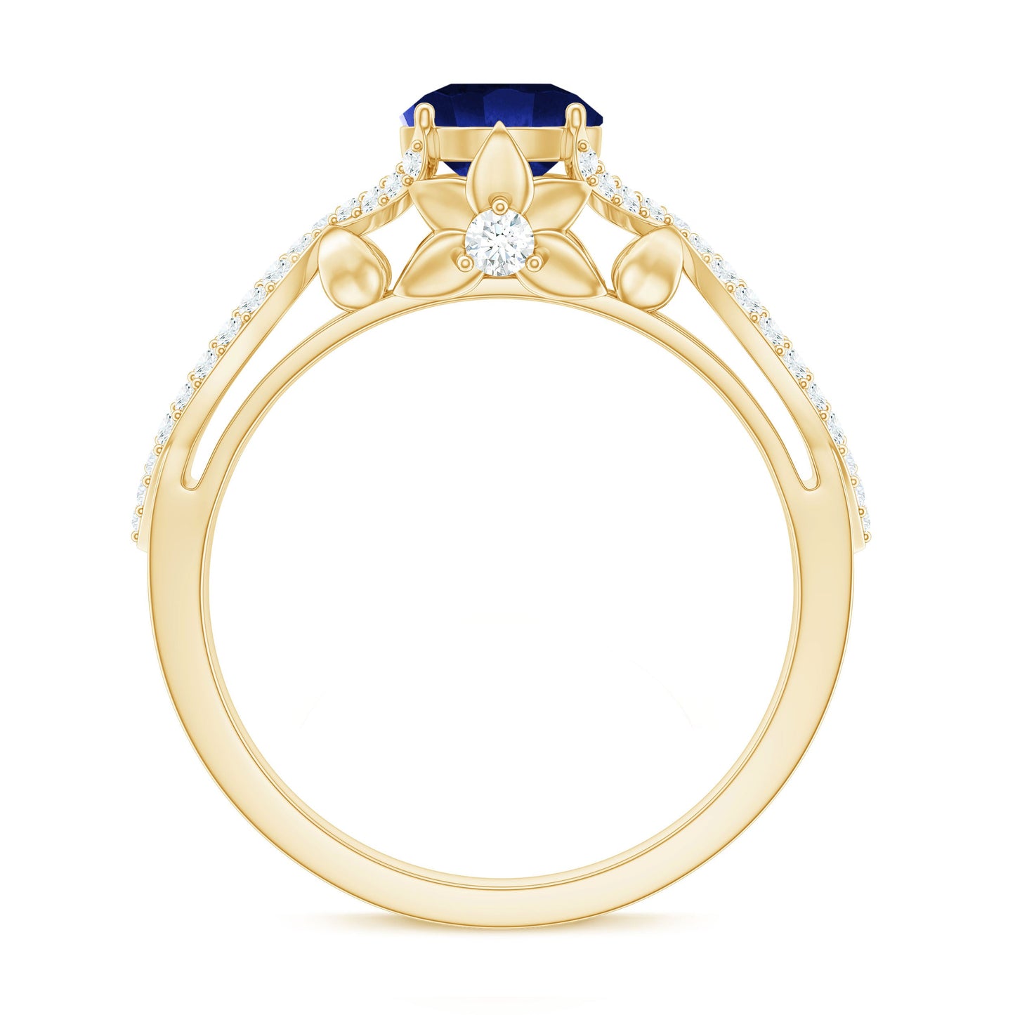 1 Carat Lab Grown Blue Sapphire Engagement Ring with Diamond Crossover Shank