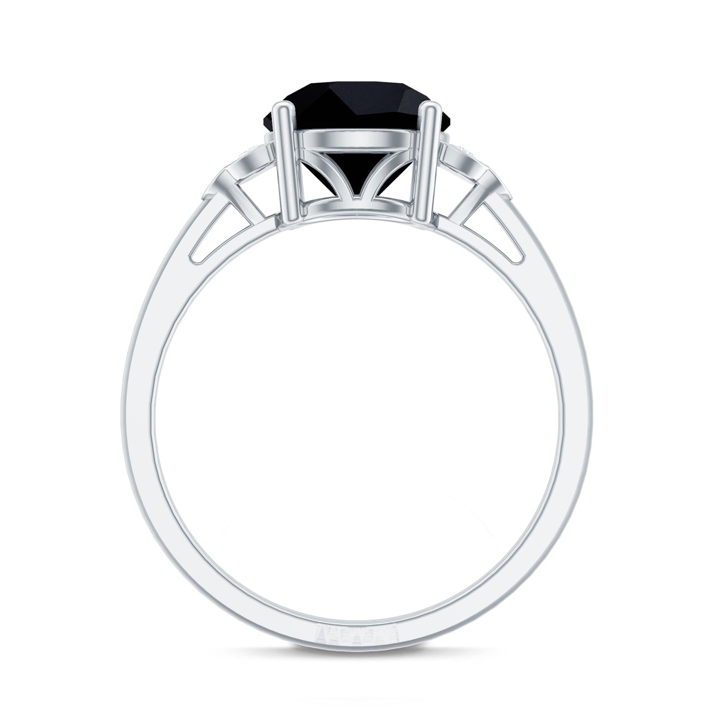 Real Black Onyx Solitaire Engagement Ring with Diamond Trio