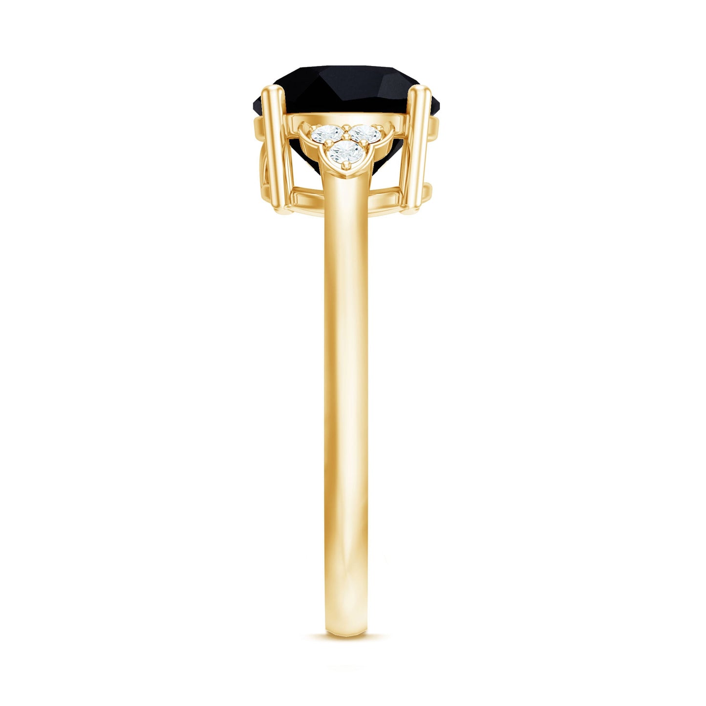 Real Black Onyx Solitaire Engagement Ring with Diamond Trio