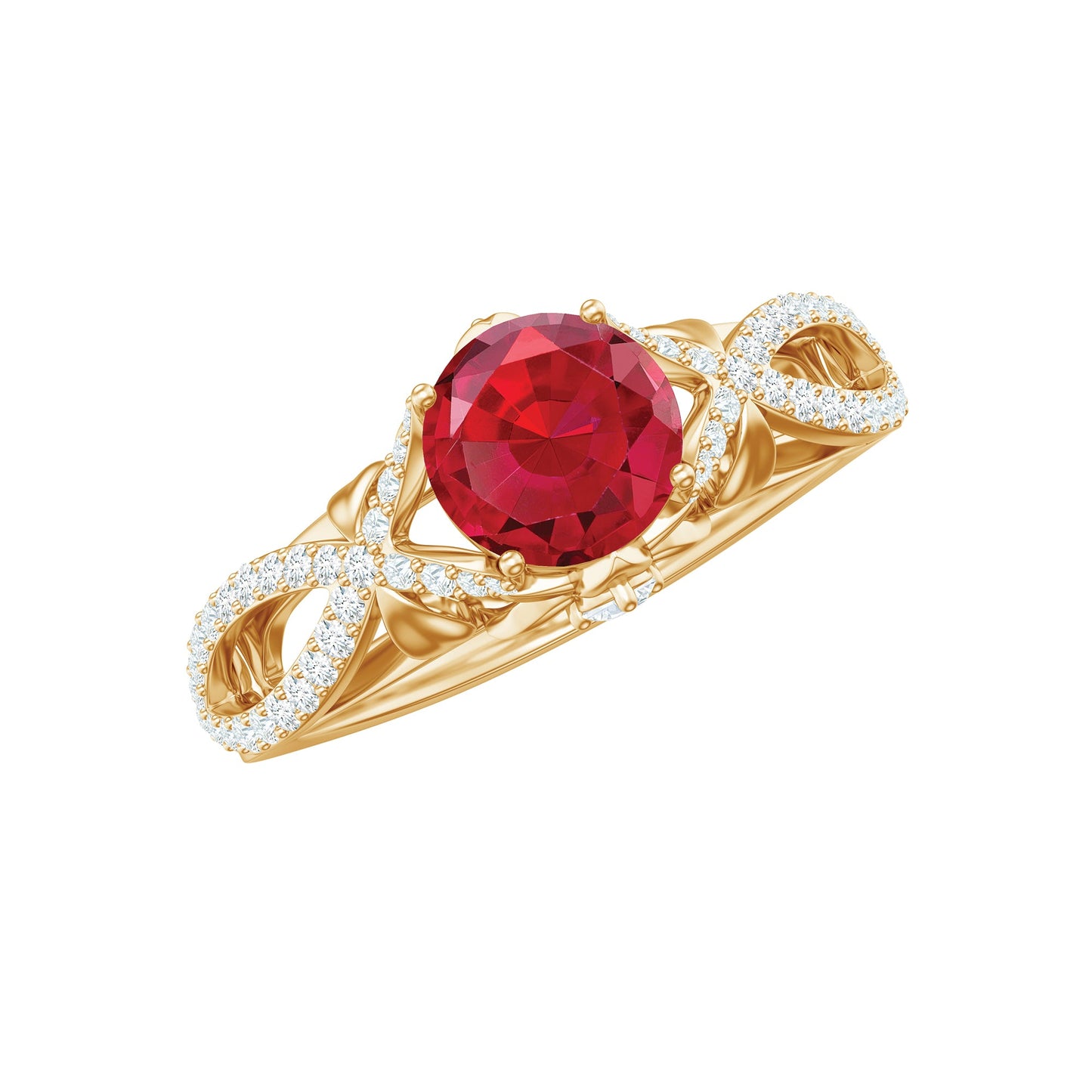 Classic Created Ruby and Diamond Crossover Engagement Ring with Diamond