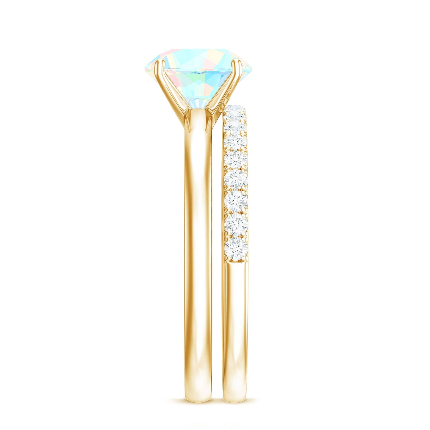 Natural Ethiopian Opal Diamond Solitaire Engagement Wedding Ring Set of 2