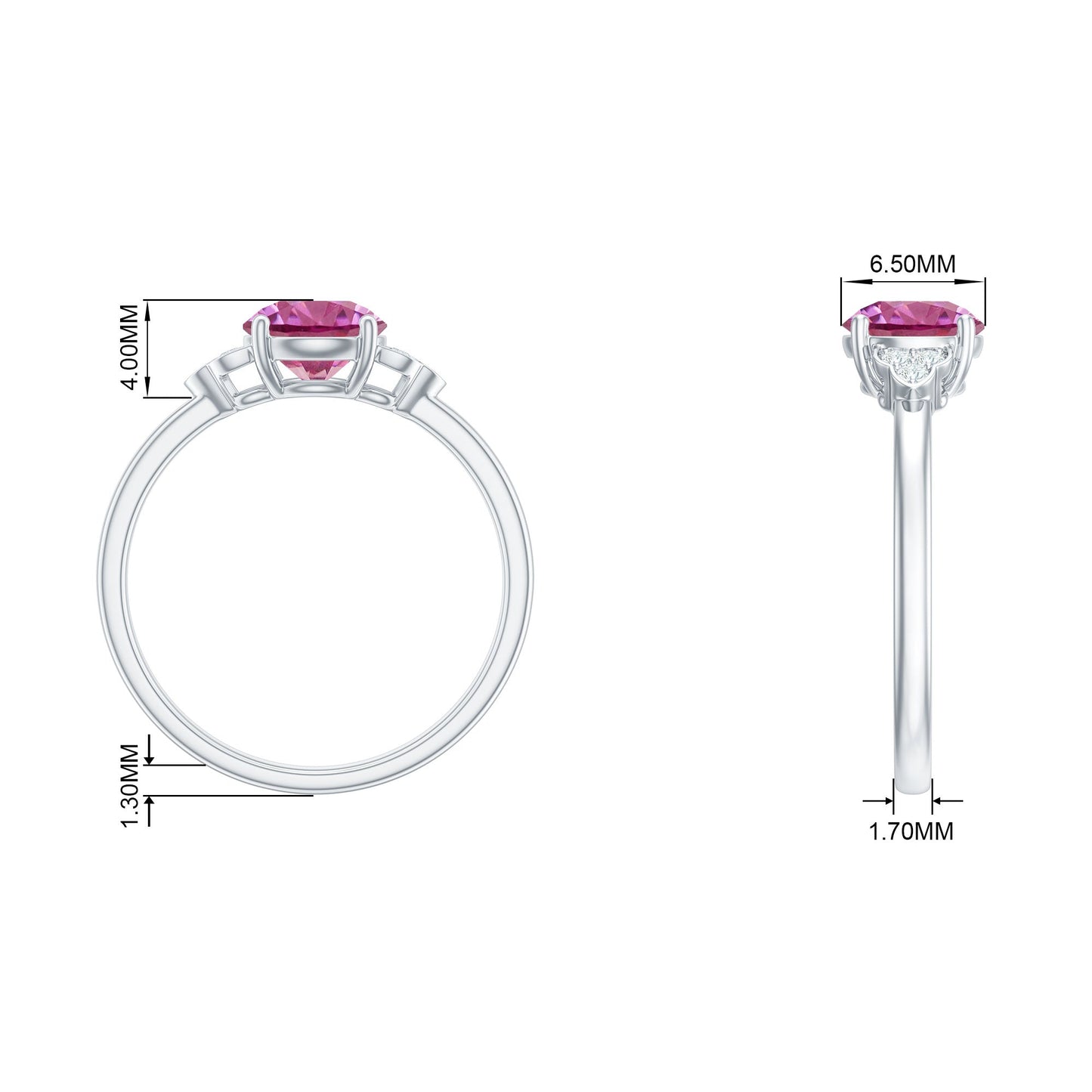 Round Pink Tourmaline Solitaire Engagement Ring with Diamond