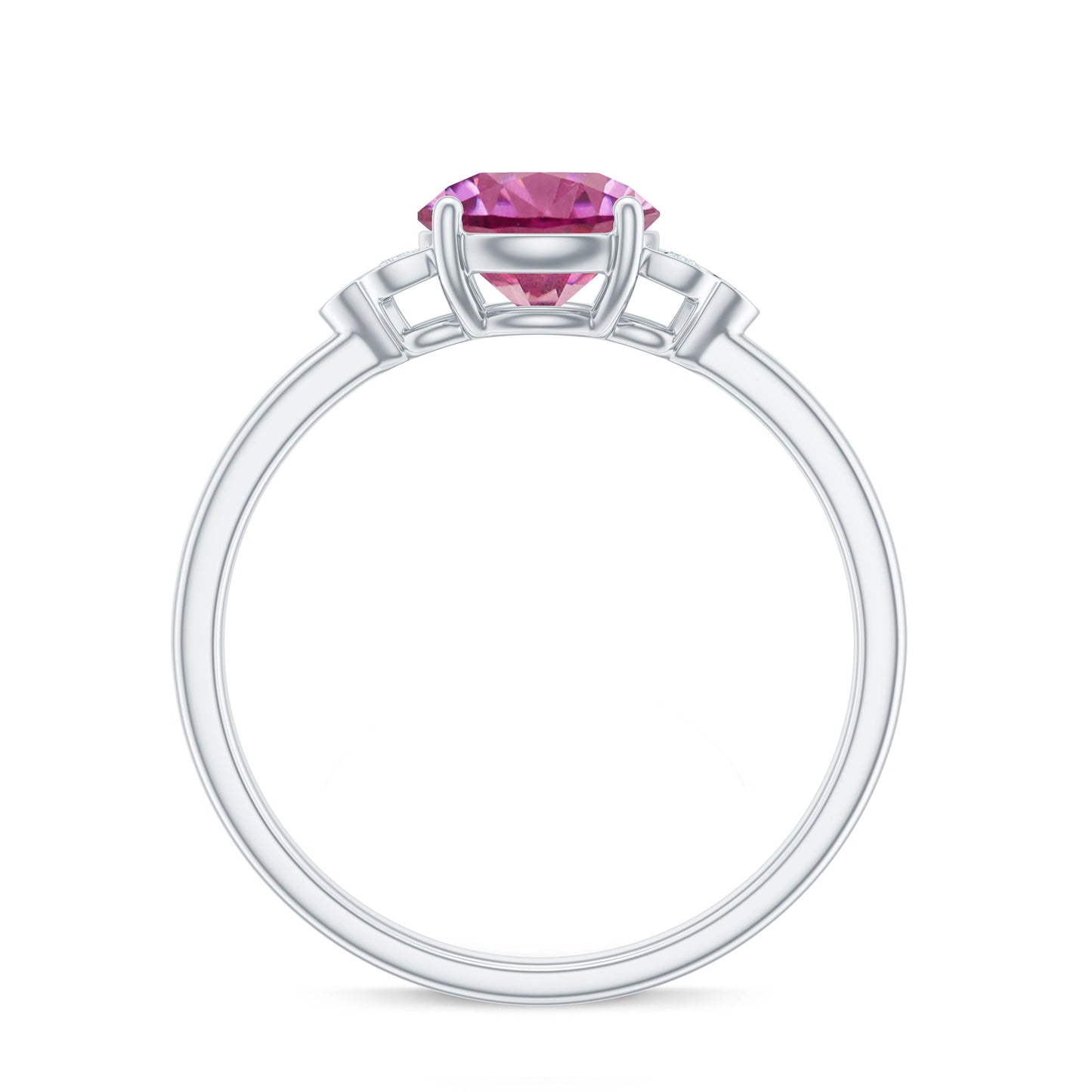 Round Pink Tourmaline Solitaire Engagement Ring with Diamond