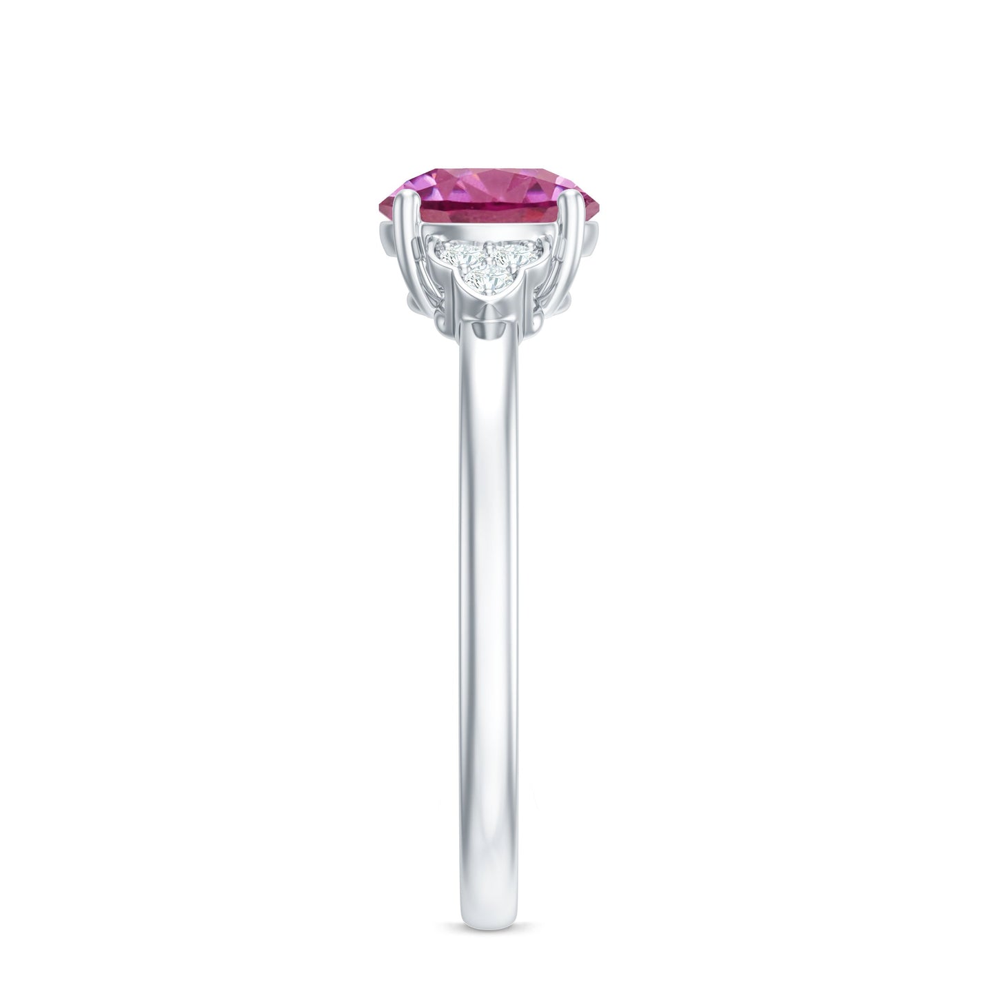 Round Pink Tourmaline Solitaire Engagement Ring with Diamond