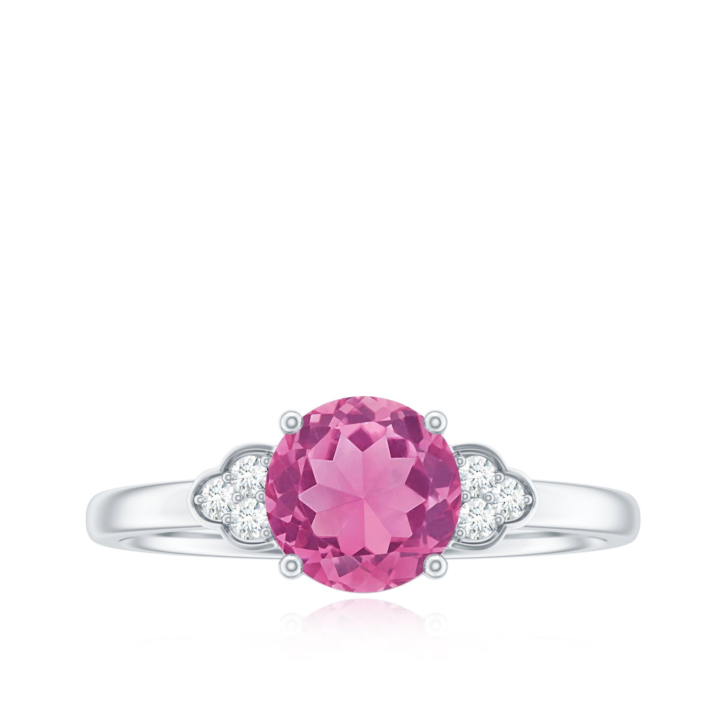 Round Pink Tourmaline Solitaire Engagement Ring with Diamond