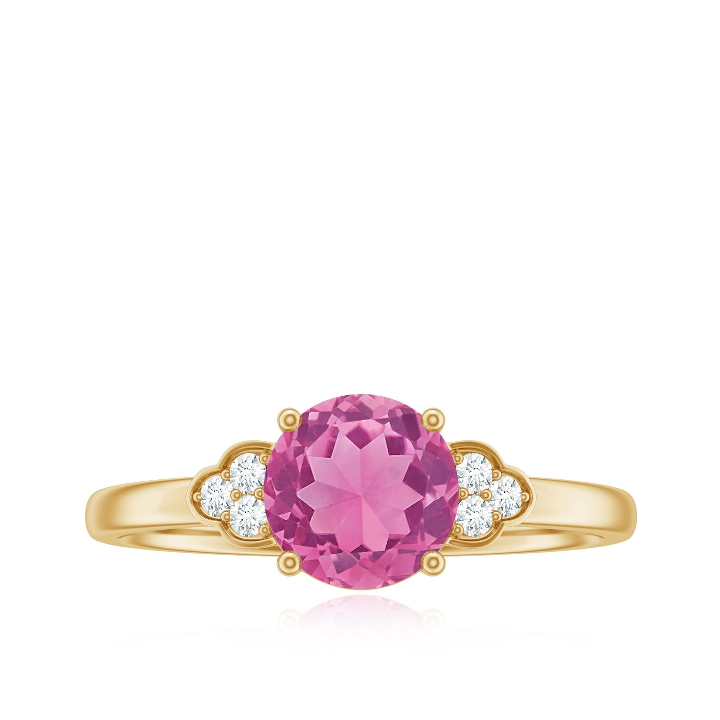 Round Pink Tourmaline Solitaire Engagement Ring with Diamond