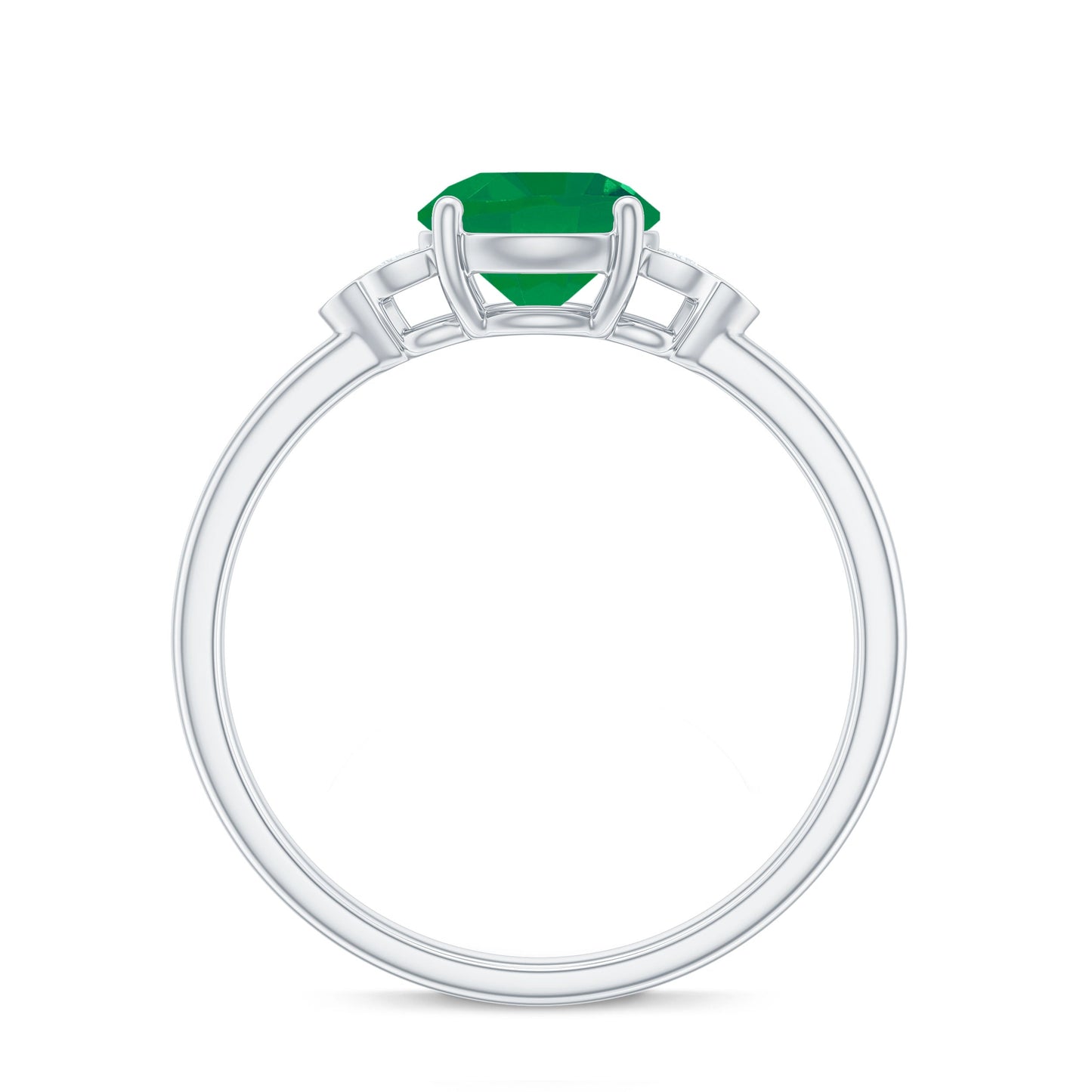 Natural Solitaire Emerald Engagement Ring with Diamond Trio