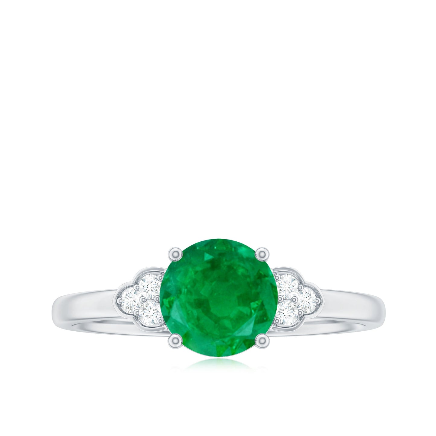 Natural Solitaire Emerald Engagement Ring with Diamond Trio