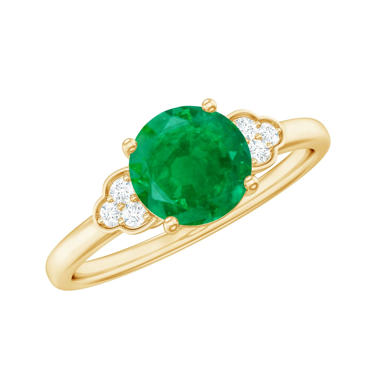 Natural Solitaire Emerald Engagement Ring with Diamond Trio