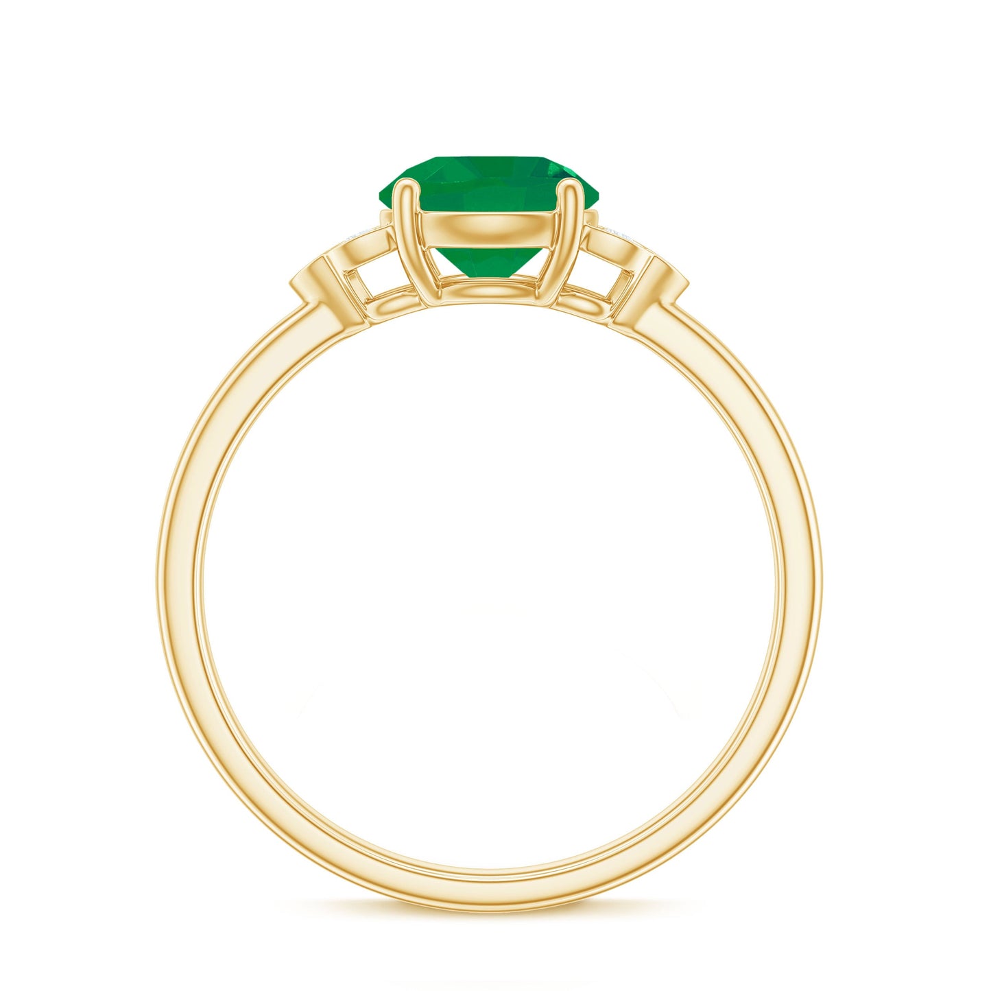 Natural Solitaire Emerald Engagement Ring with Diamond Trio