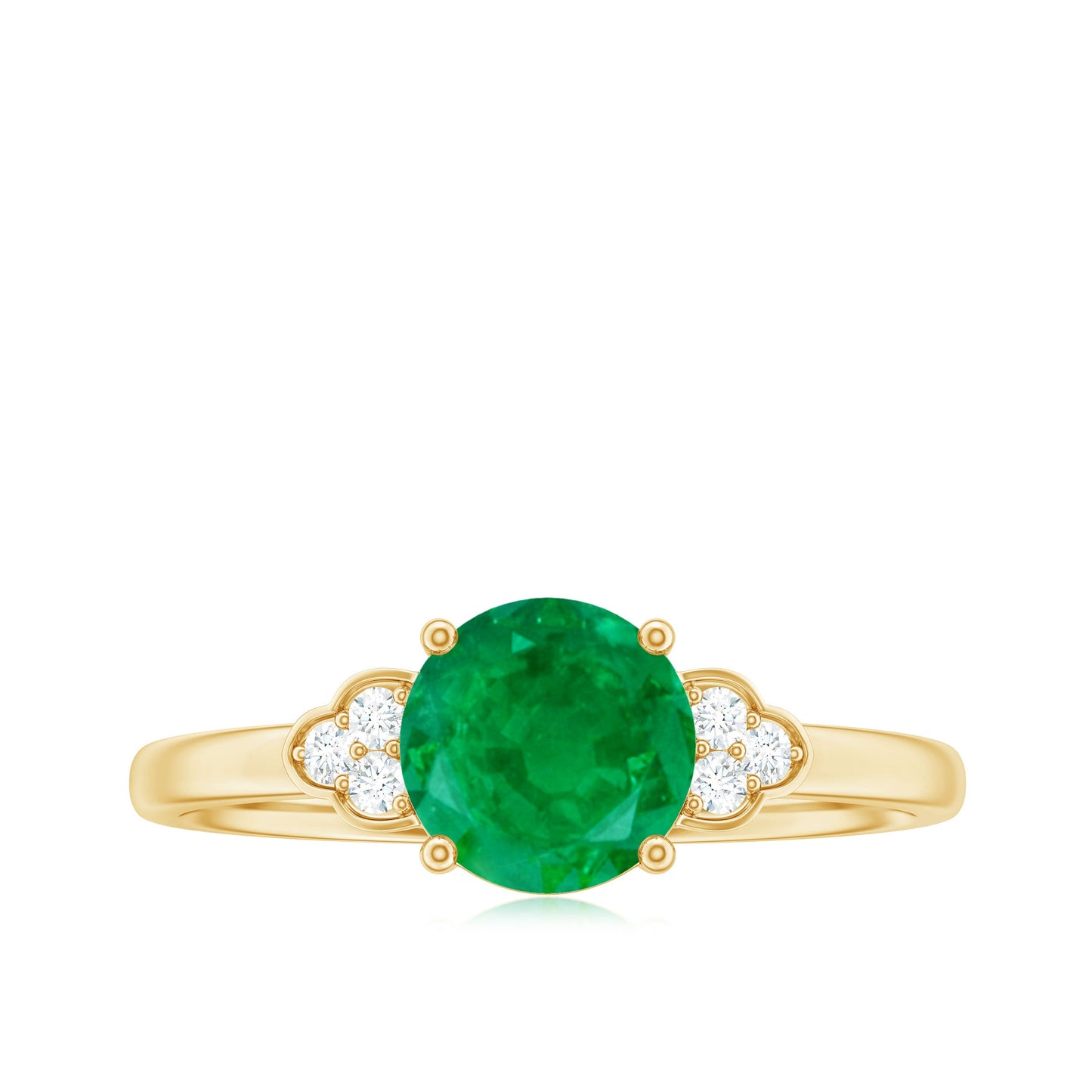 Natural Solitaire Emerald Engagement Ring with Diamond Trio