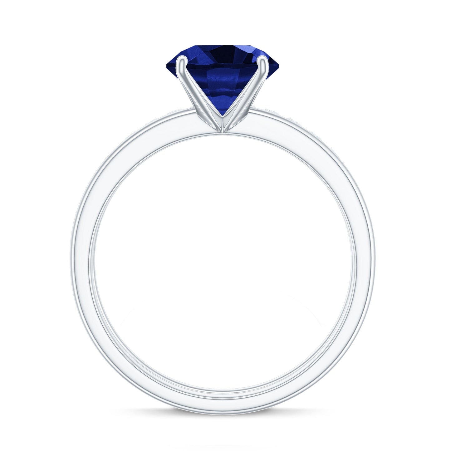 8mm Round Shape Lab Created Blue Sapphire Solitaire Wedding Ring Set with Diamond Band