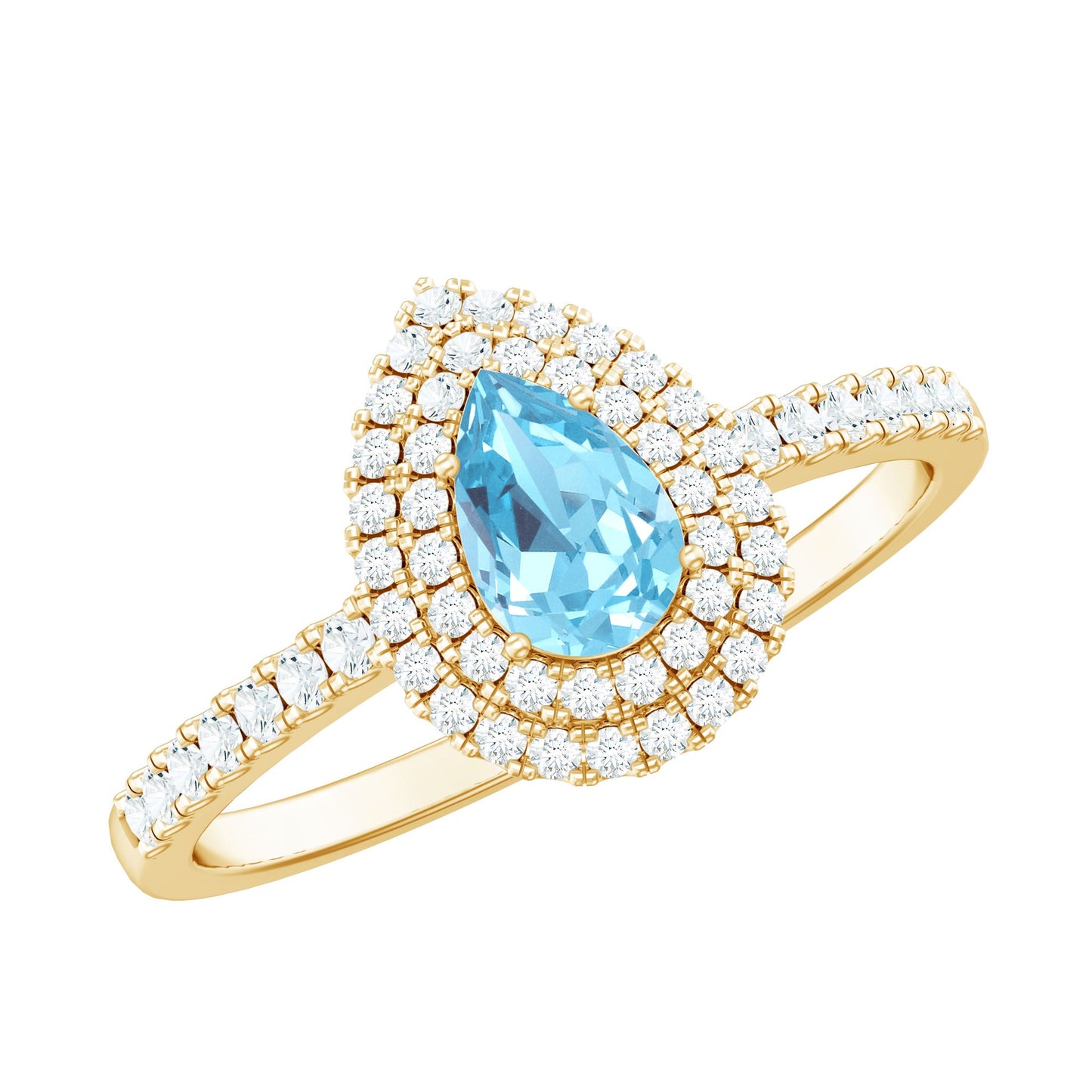 1 CT Classic Aquamarine and Diamond Teardrop Engagement Ring