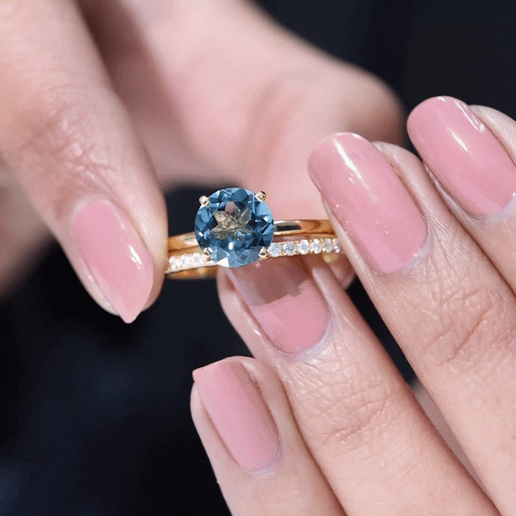 8mm Round London Blue Topaz Solitaire Engagement Ring with Diamond Band