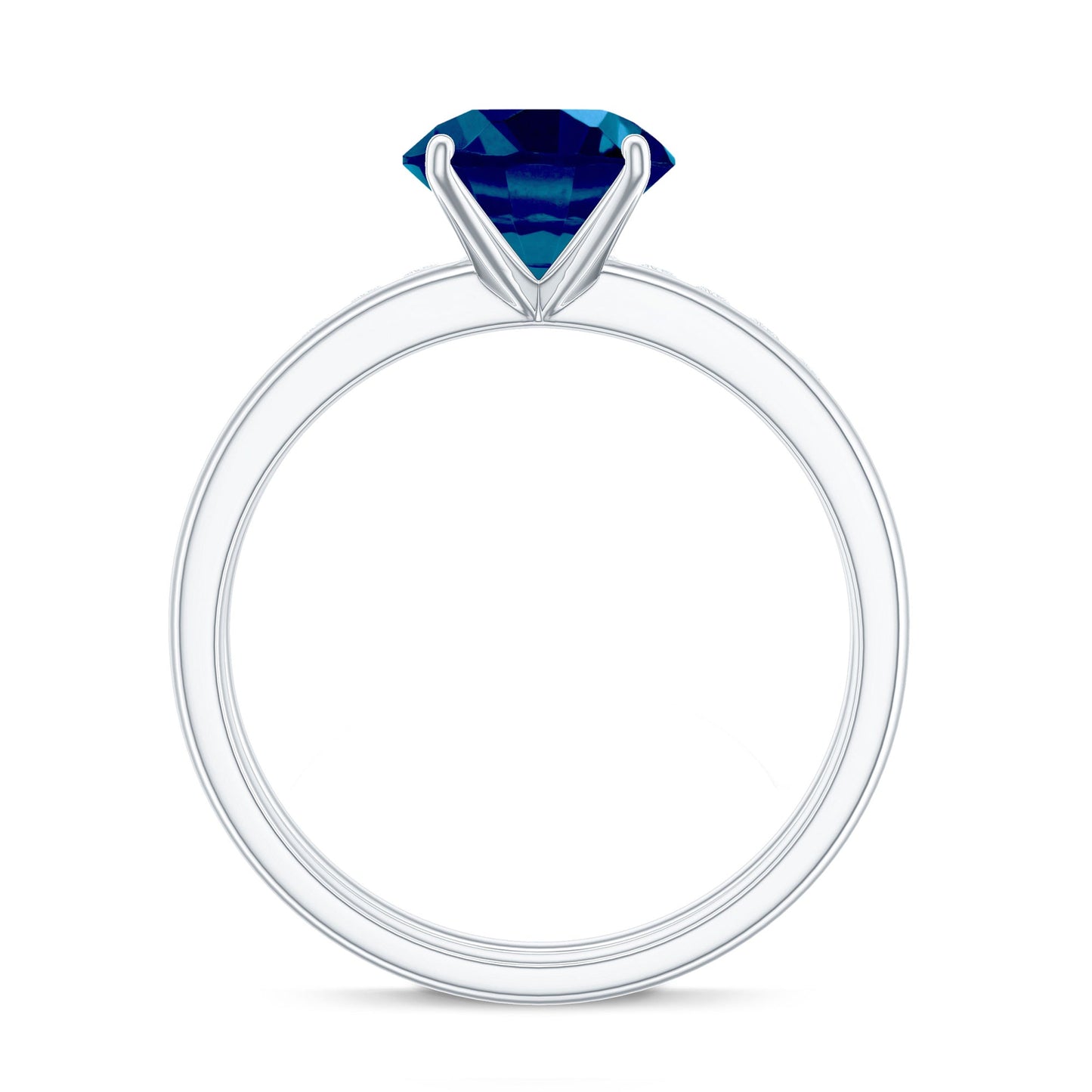 8mm Round London Blue Topaz Solitaire Engagement Ring with Diamond Band