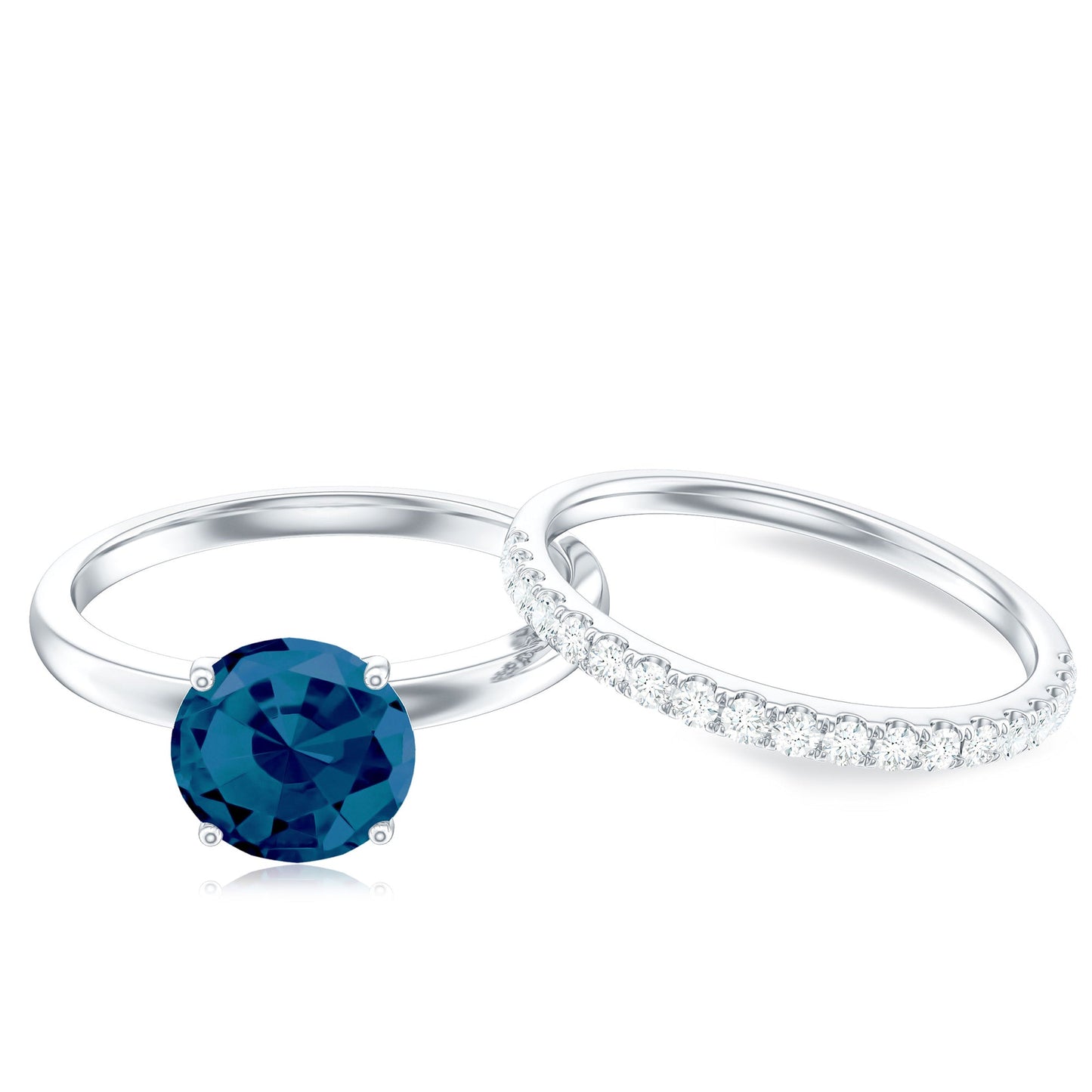 8mm Round London Blue Topaz Solitaire Engagement Ring with Diamond Band