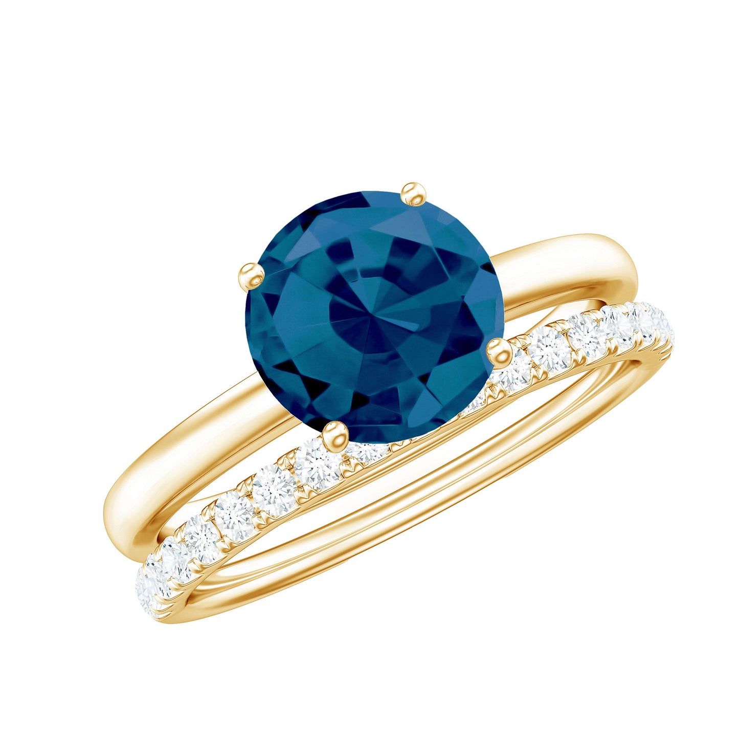 8mm Round London Blue Topaz Solitaire Engagement Ring with Diamond Band