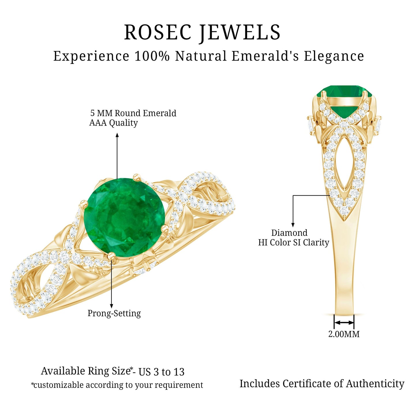 Designer Emerald Crossover Engagement Ring with Diamond