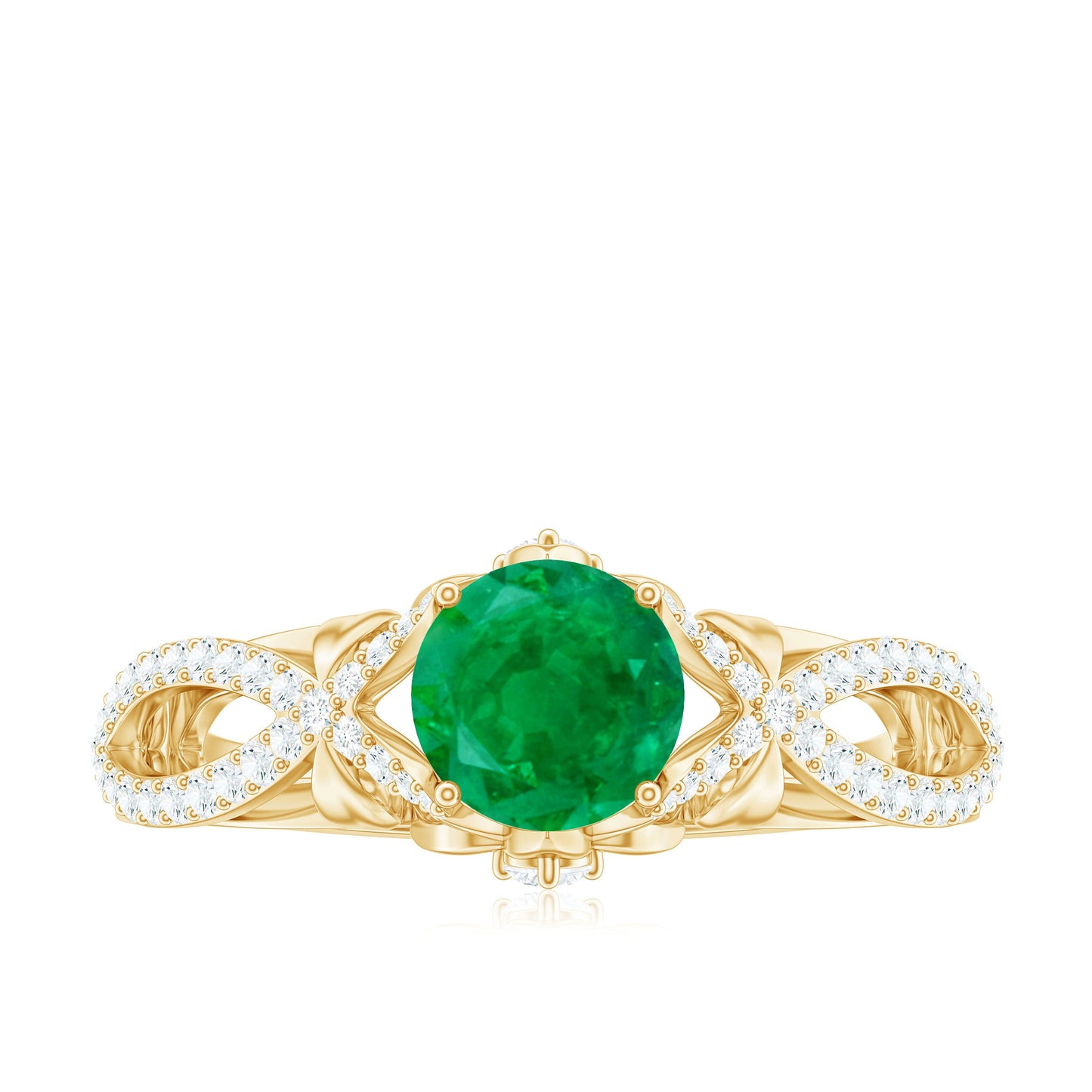 Designer Emerald Crossover Engagement Ring with Diamond