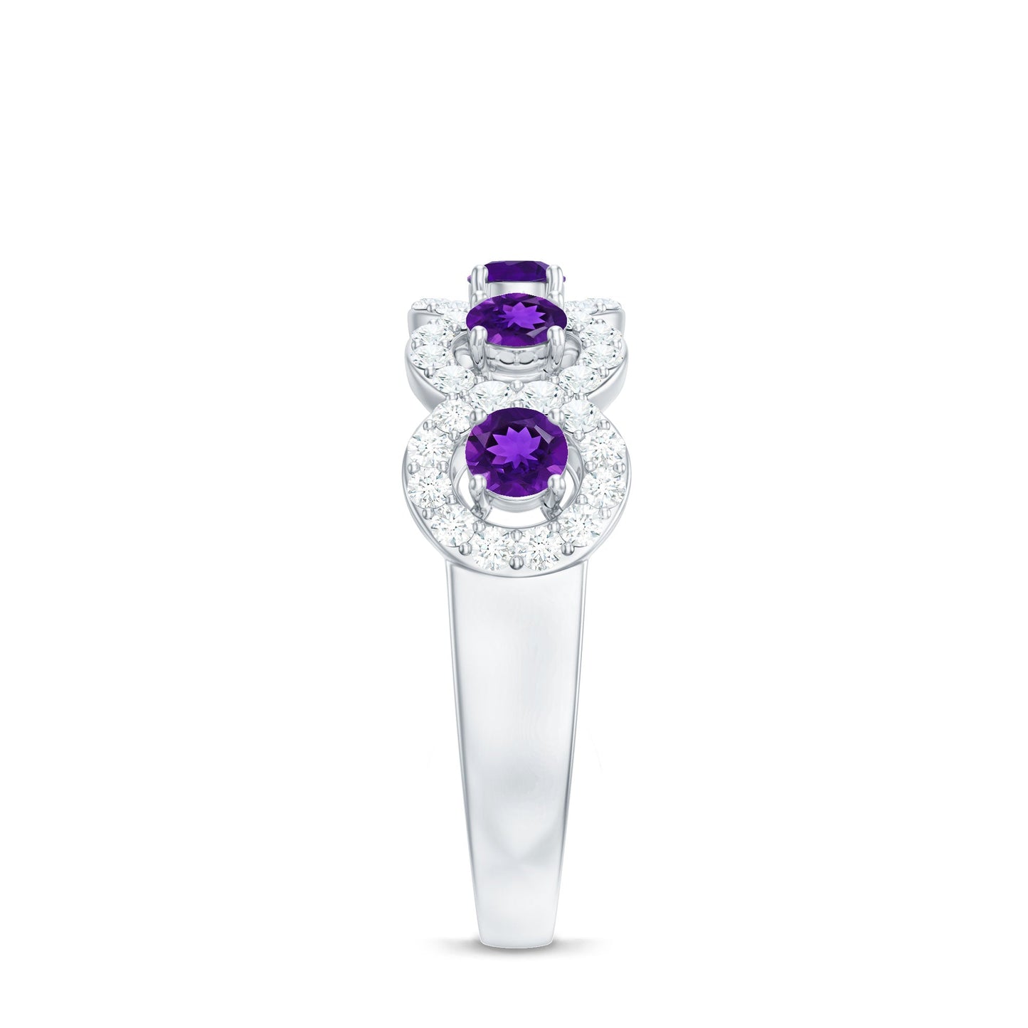 1.25 CT Classic Amethyst Half Eternity Band Ring with Diamond Halo