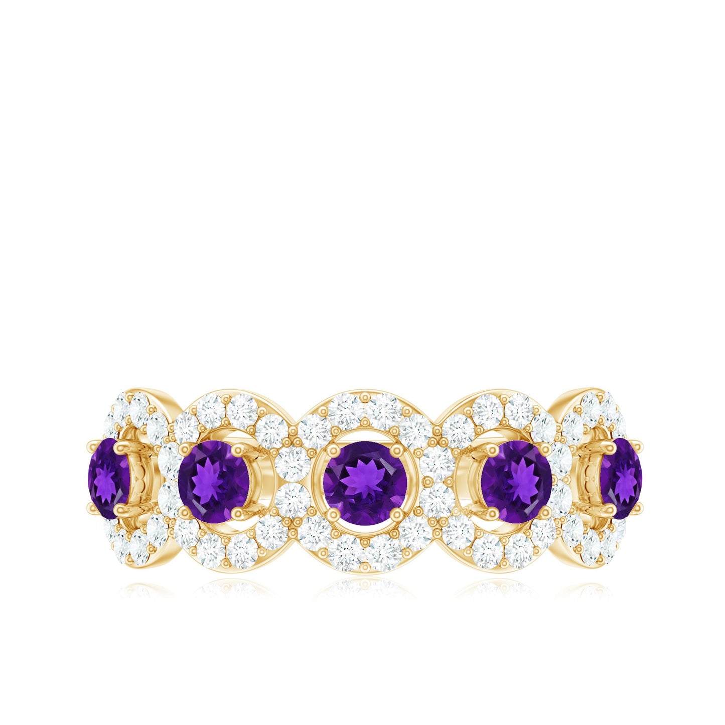 1.25 CT Classic Amethyst Half Eternity Band Ring with Diamond Halo