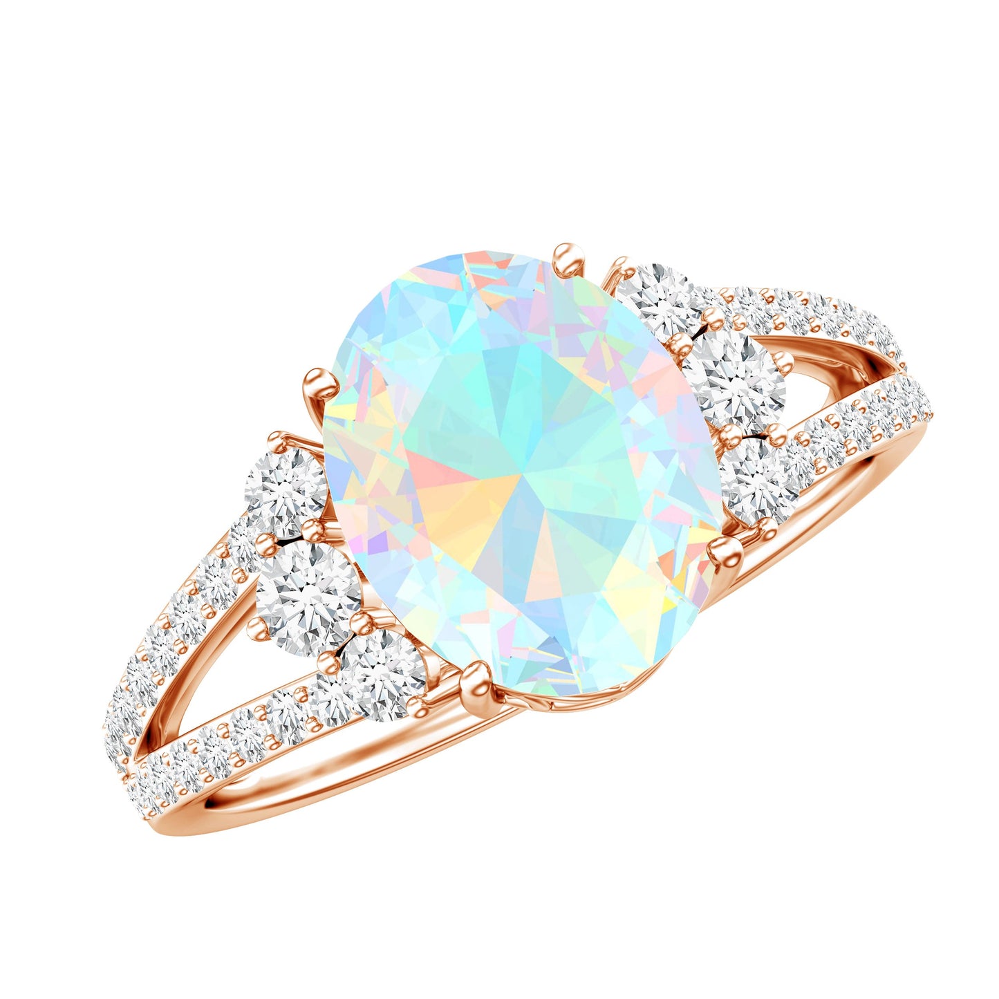 Certified 8X10 mm Ethiopian Opal Oval Engagement Ring with Diamond