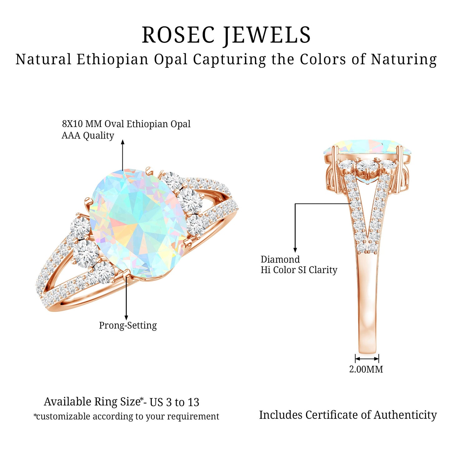 Certified 8X10 mm Ethiopian Opal Oval Engagement Ring with Diamond