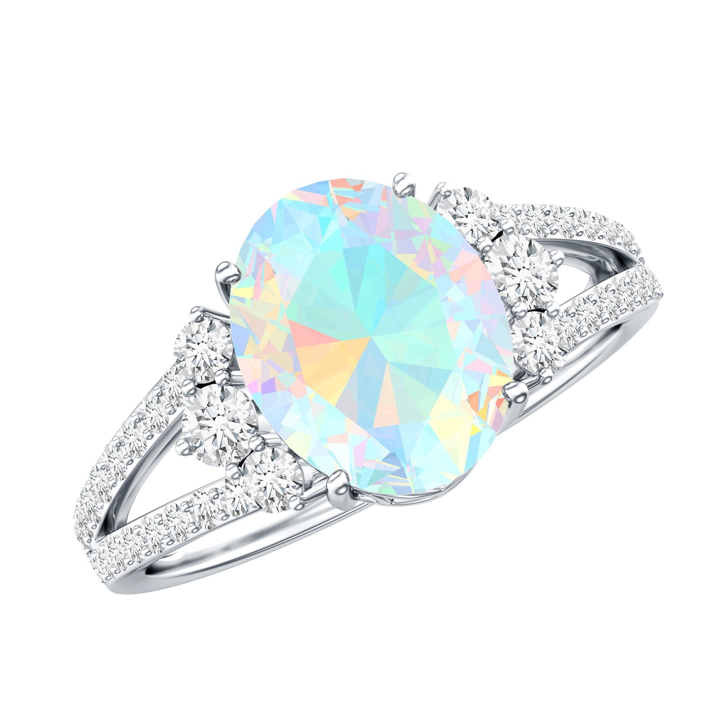 Certified 8X10 mm Ethiopian Opal Oval Engagement Ring with Diamond