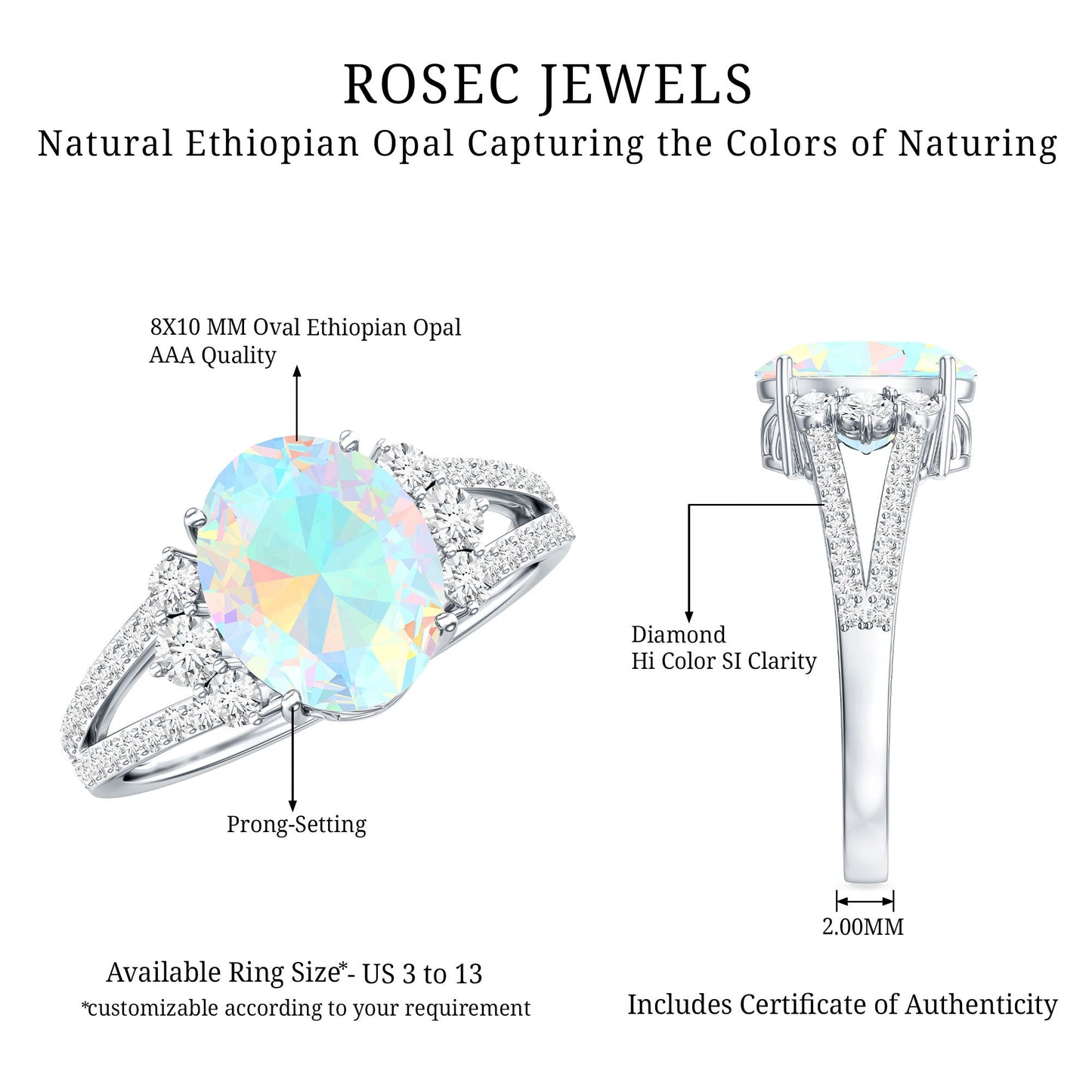 Certified 8X10 mm Ethiopian Opal Oval Engagement Ring with Diamond