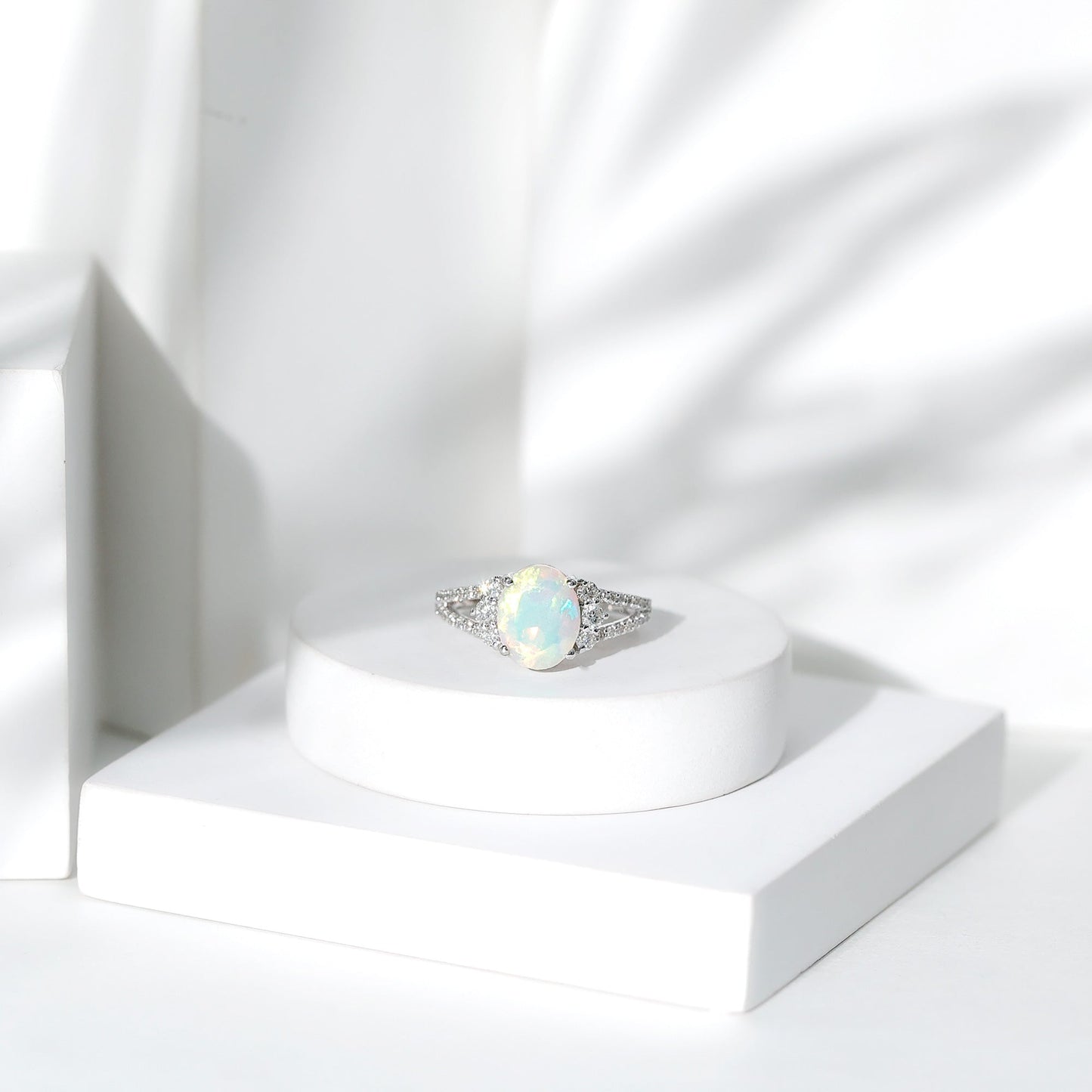 Certified 8X10 mm Ethiopian Opal Oval Engagement Ring with Diamond