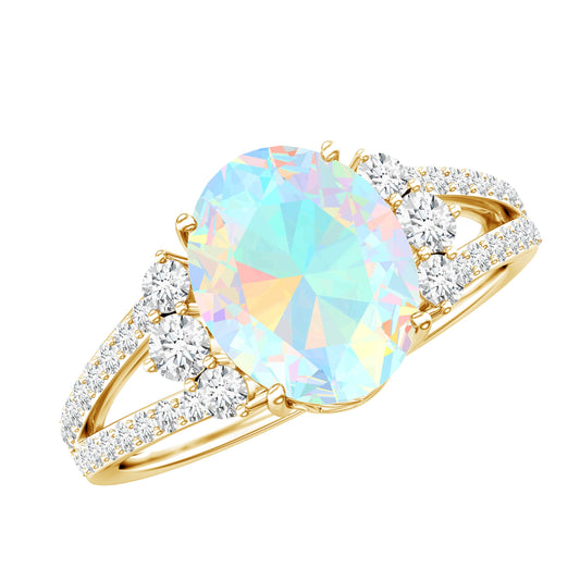 Certified 8X10 mm Ethiopian Opal Oval Engagement Ring with Diamond