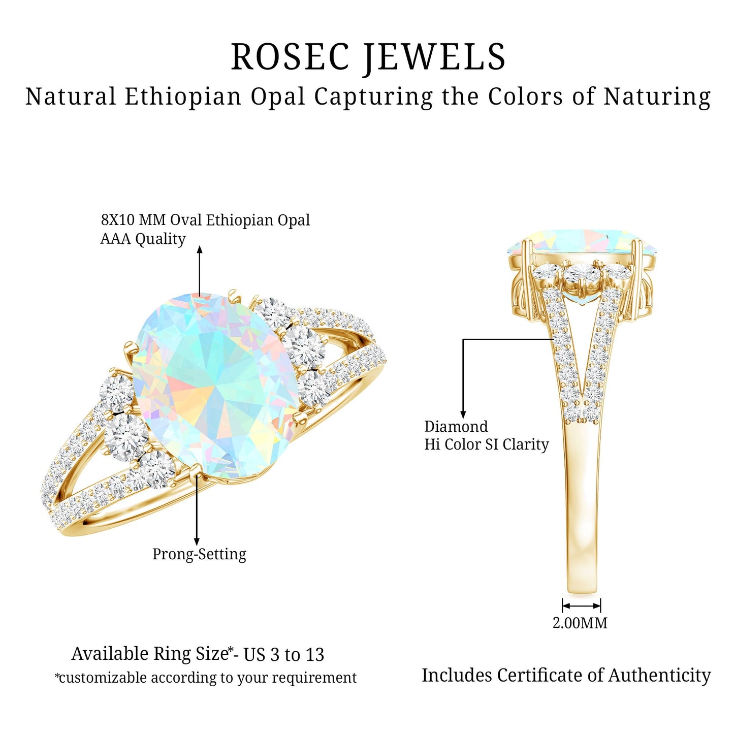 Certified 8X10 mm Ethiopian Opal Oval Engagement Ring with Diamond