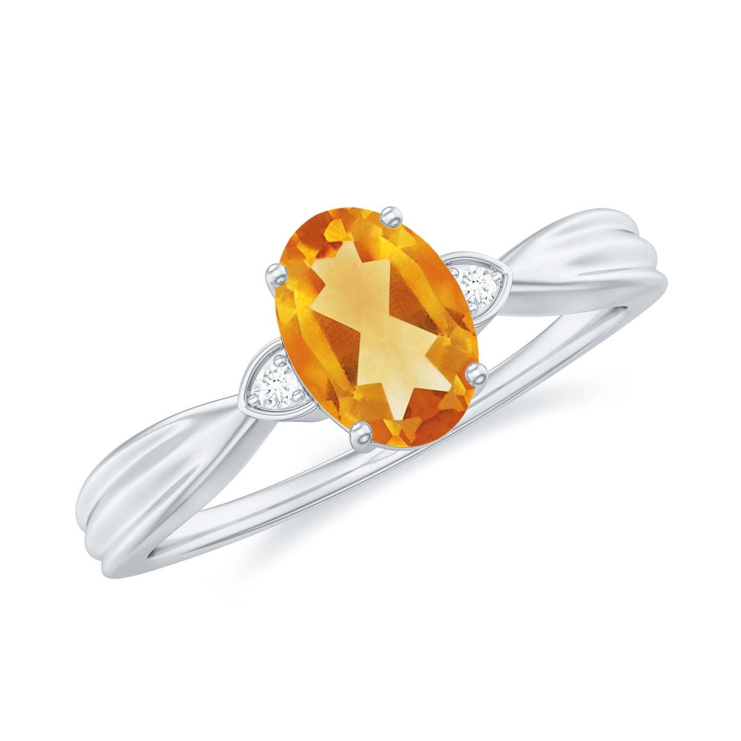 1 Carat Oval Cut Citrine Solitaire Engagement Ring with Diamond