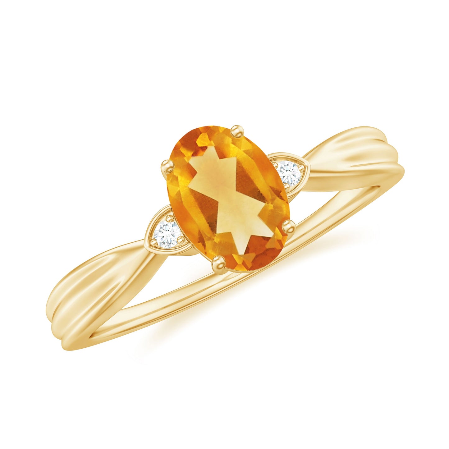 1 Carat Oval Cut Citrine Solitaire Engagement Ring with Diamond