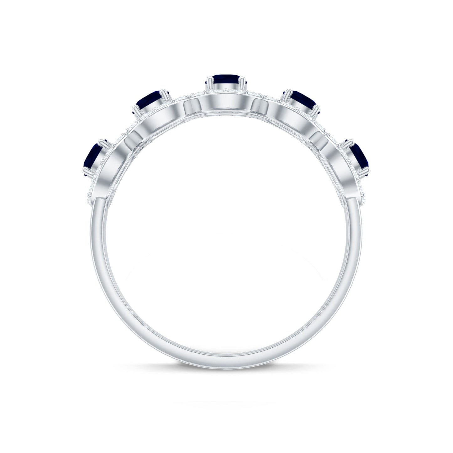 1.75 CT Round Shape Blue Sapphire and Diamond Halo Classic Band Ring