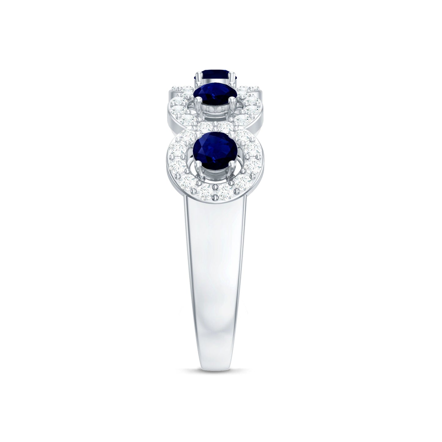 1.75 CT Round Shape Blue Sapphire and Diamond Halo Classic Band Ring