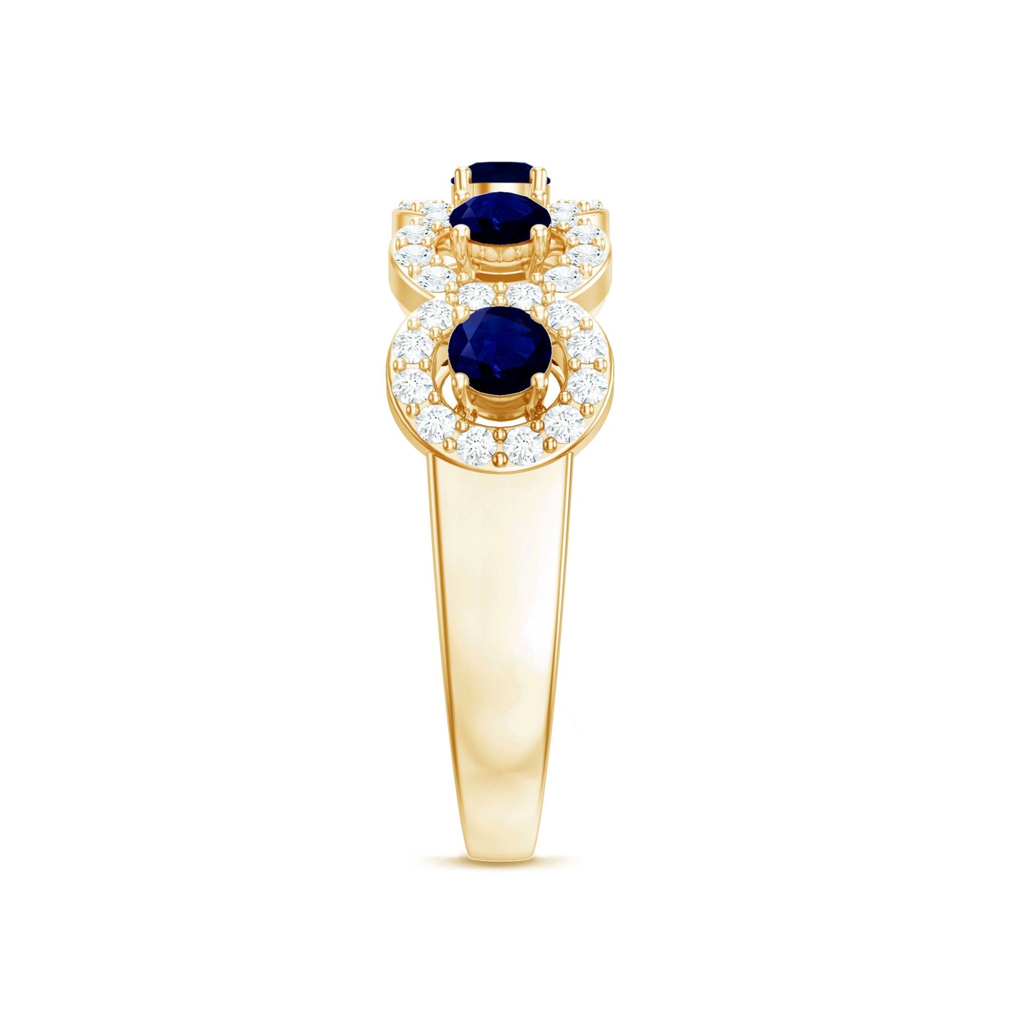 1.75 CT Round Shape Blue Sapphire and Diamond Halo Classic Band Ring