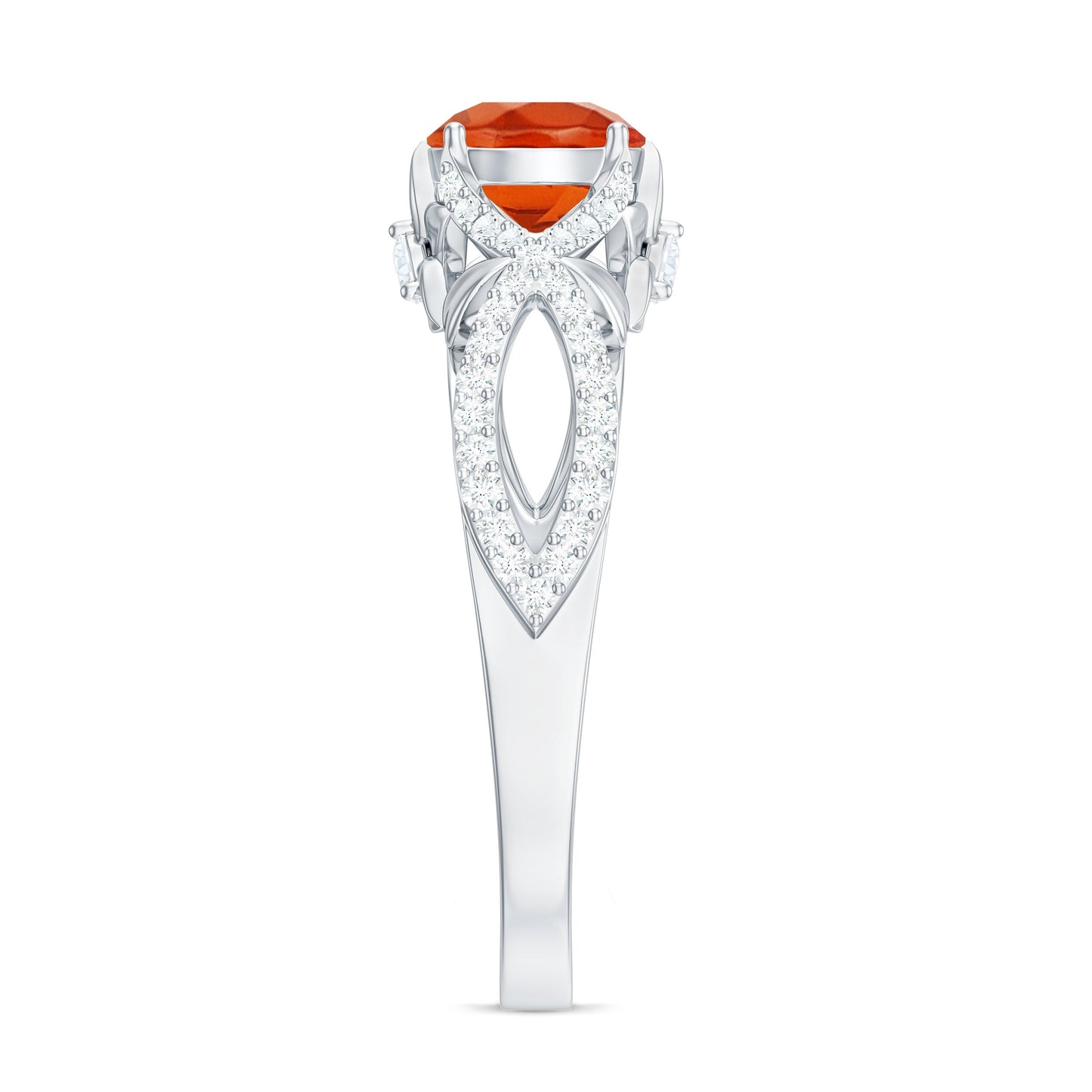1 CT Fire Opal Crossover Engagement Ring with Diamond