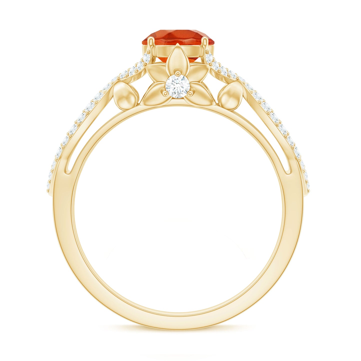 1 CT Fire Opal Crossover Engagement Ring with Diamond