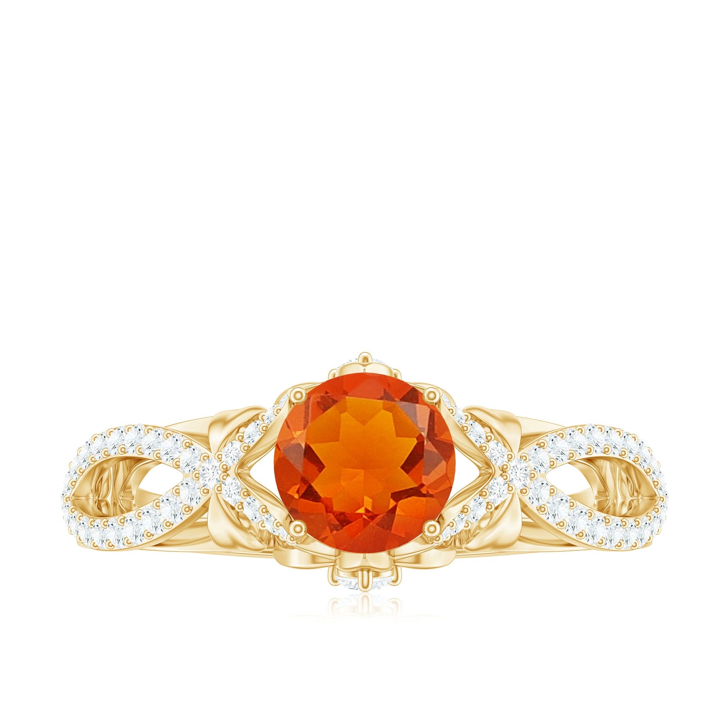 1 CT Fire Opal Crossover Engagement Ring with Diamond