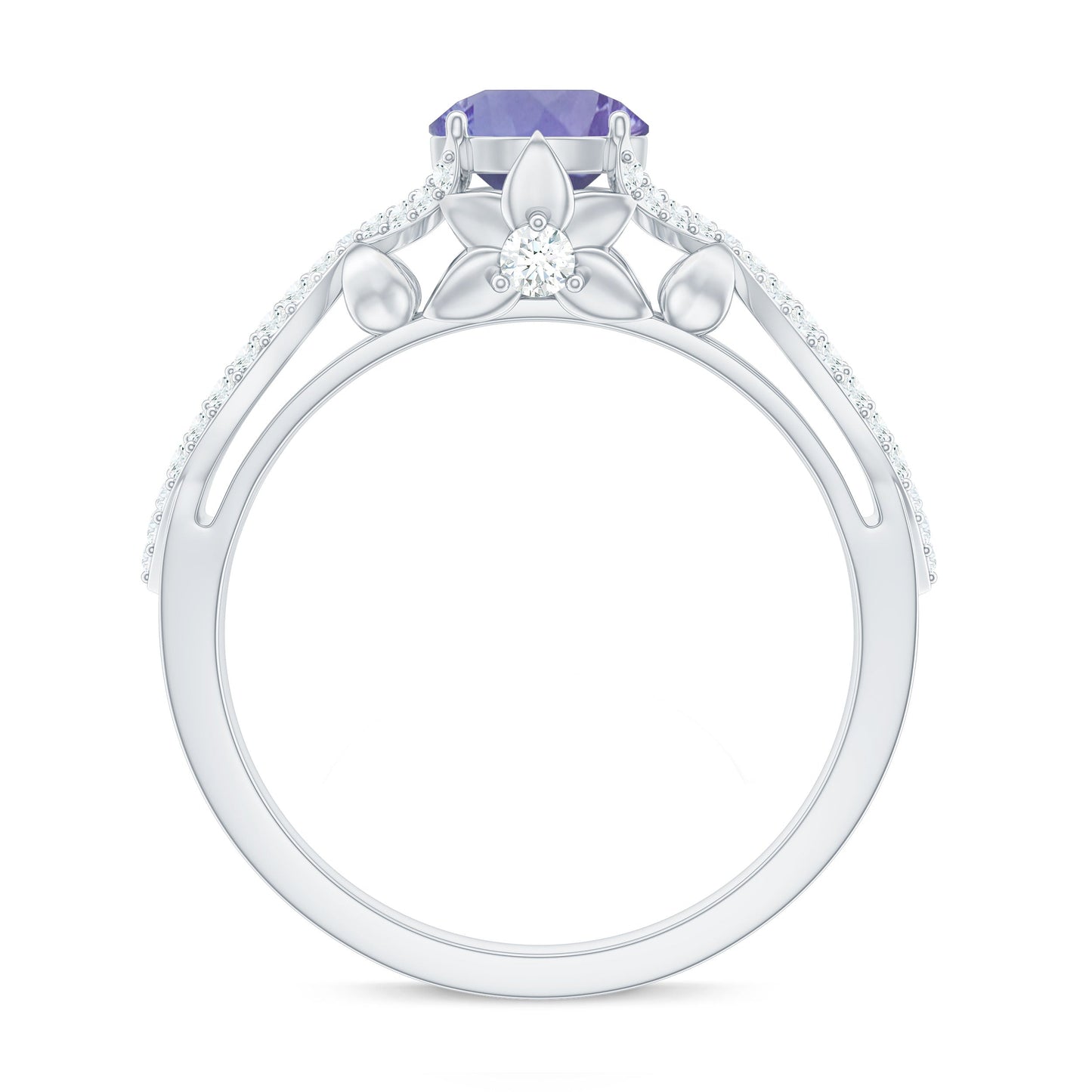 Designer Tanzanite Engagement Ring with Diamond Crossover Shank